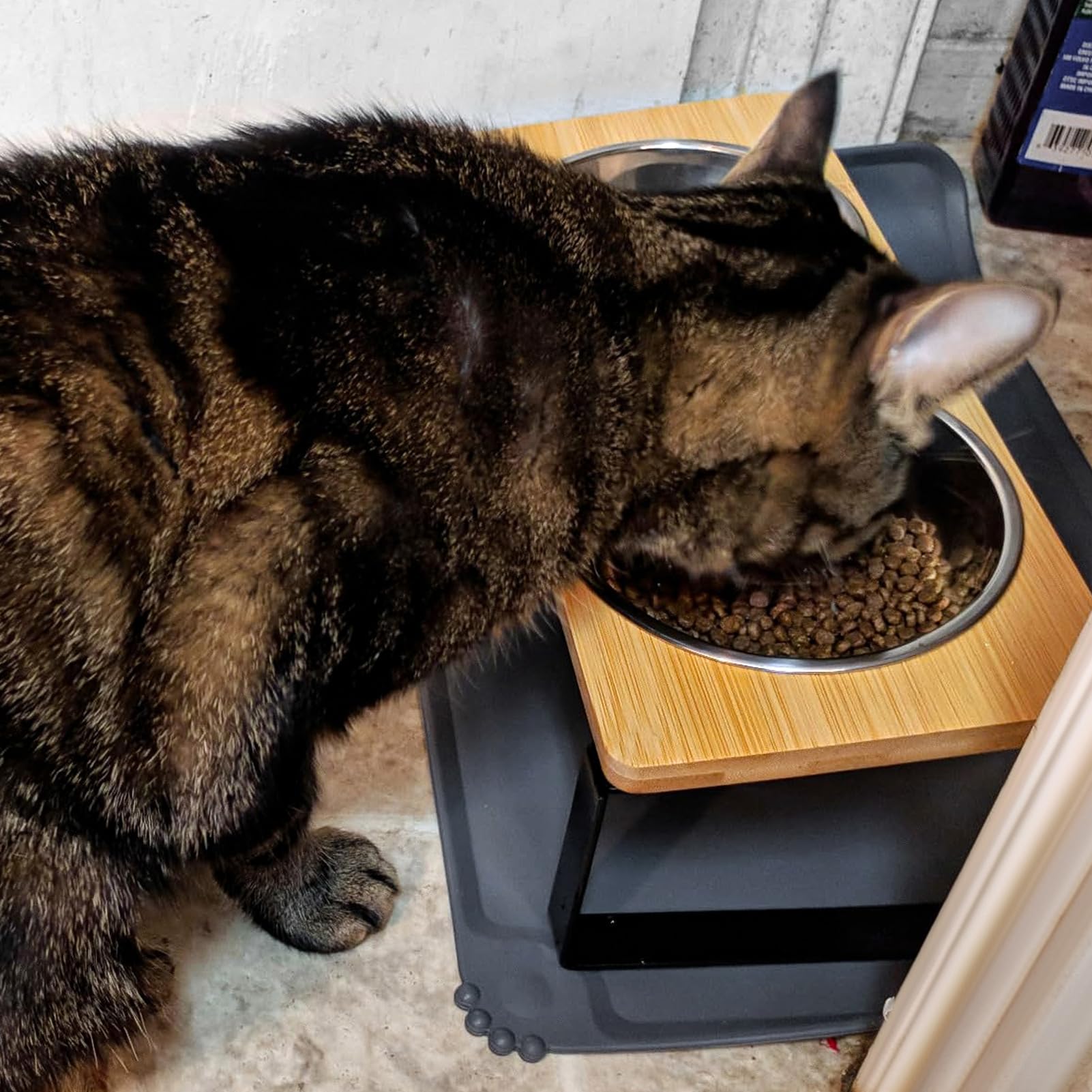 Ciotole rialzate per gatti adatte ai baffi, ciotole per cibo per gatti con tappetino in silicone, supporto inclinato a 15°, anti-vomito, per cibo e acqua, 2 ciotole in acciaio inox per gatti e