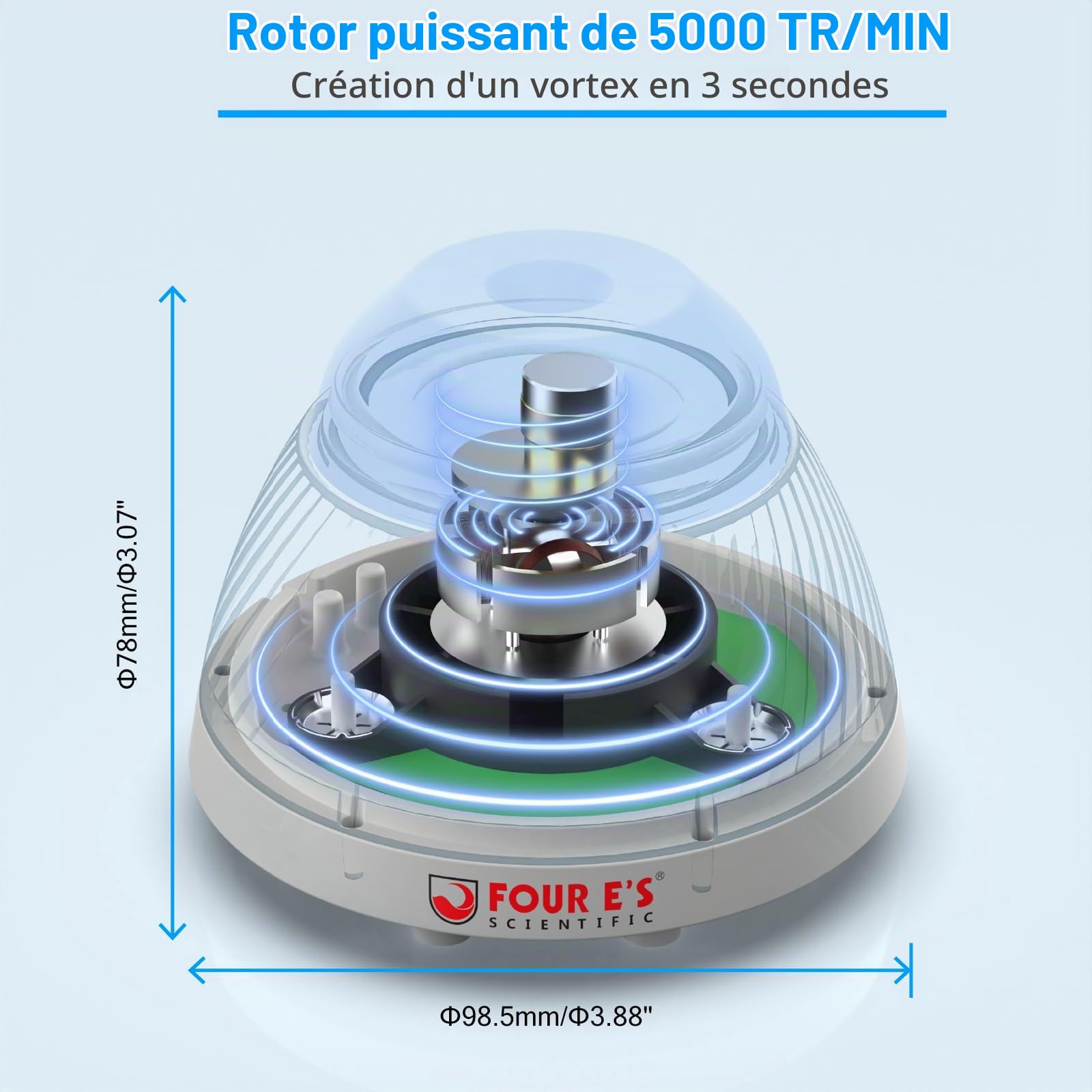 FOUR E'S SCIENTIFIC Mini Vortex Mixeur Agitateurs Vortex 5.5mm Diamètre d'orbite Tactile Mode Mélange Agitation Vortex Mitigeur 5000RPM 50mL pour Tube à Essai Laboratoire