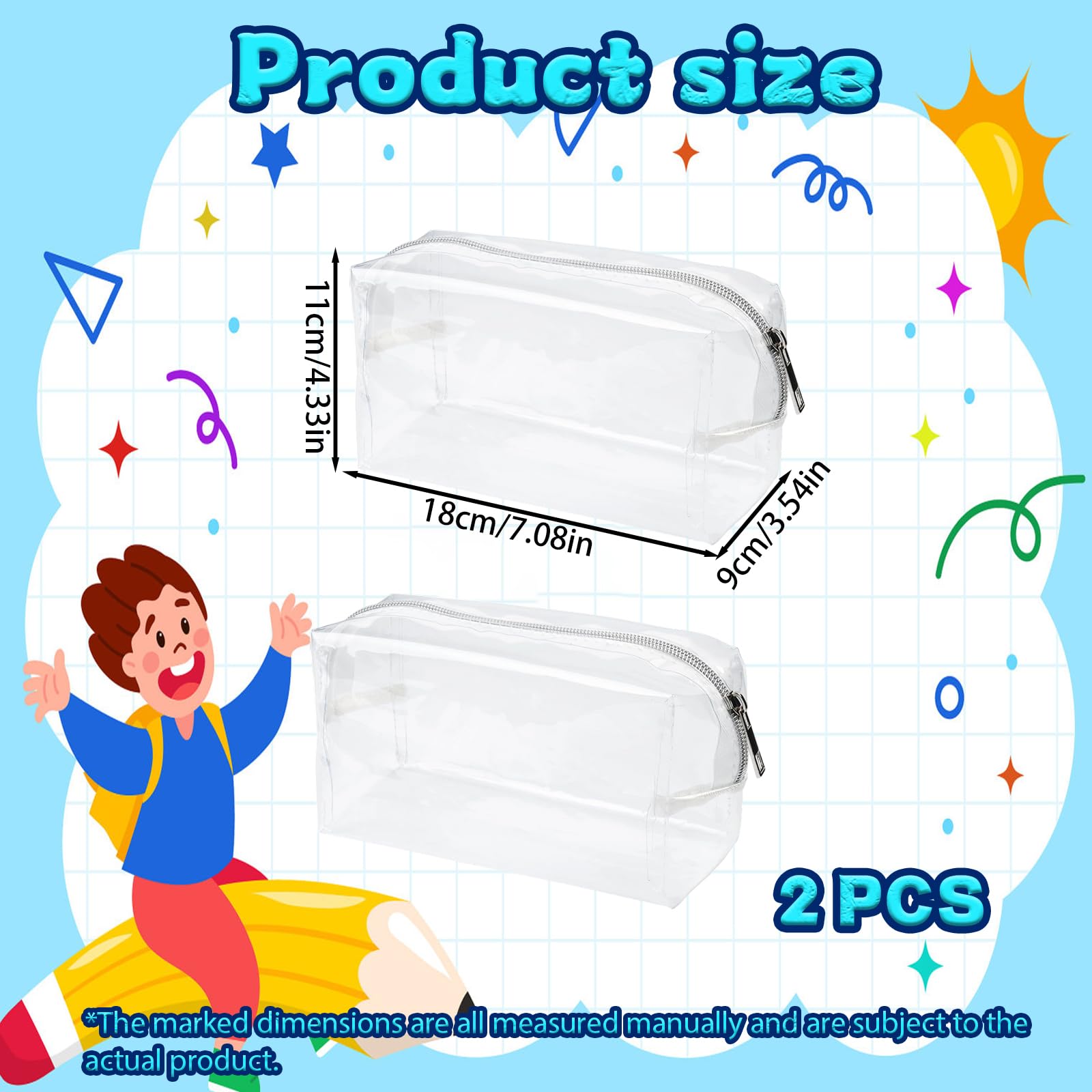 2PCS Clear Pencil Cases, Large Clear Pencil Case for Exams & Travel, Transparent Pencil Cases with Zippered Design - Image 2