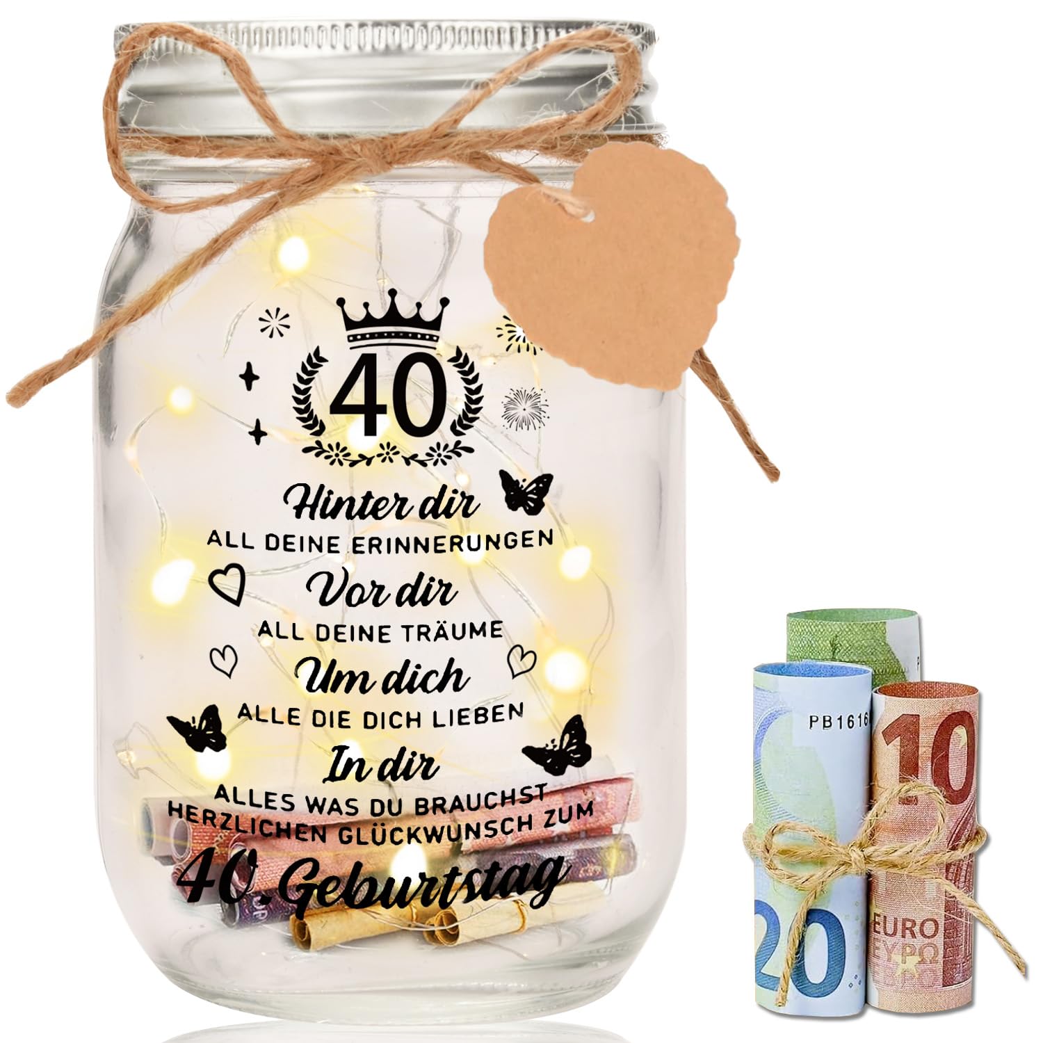 LED Flaschenlicht Geburtstag 40, 40 Geburtstag Frauen Männer Geldgeschenke Geburtstag, 40. Flaschenlichter Geburtstag Geschenke Geld Leuchtflasche Verpackungen,Geschenke Zum 40 Geburtstag Frau Mann