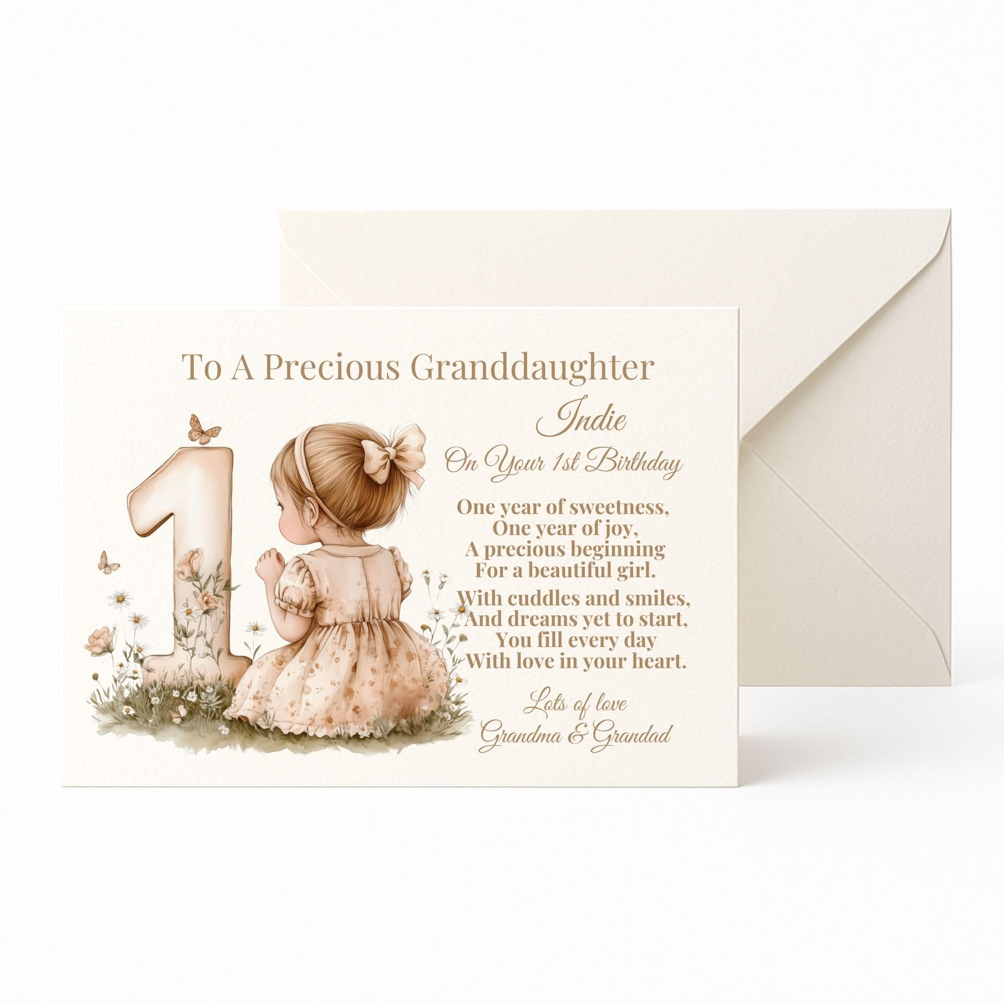 1st birthday card girl personalised birthday card for girl first birthday keepsake age one card daughter granddaughter niece goddaughter watercolour Linen greeting card 7x5