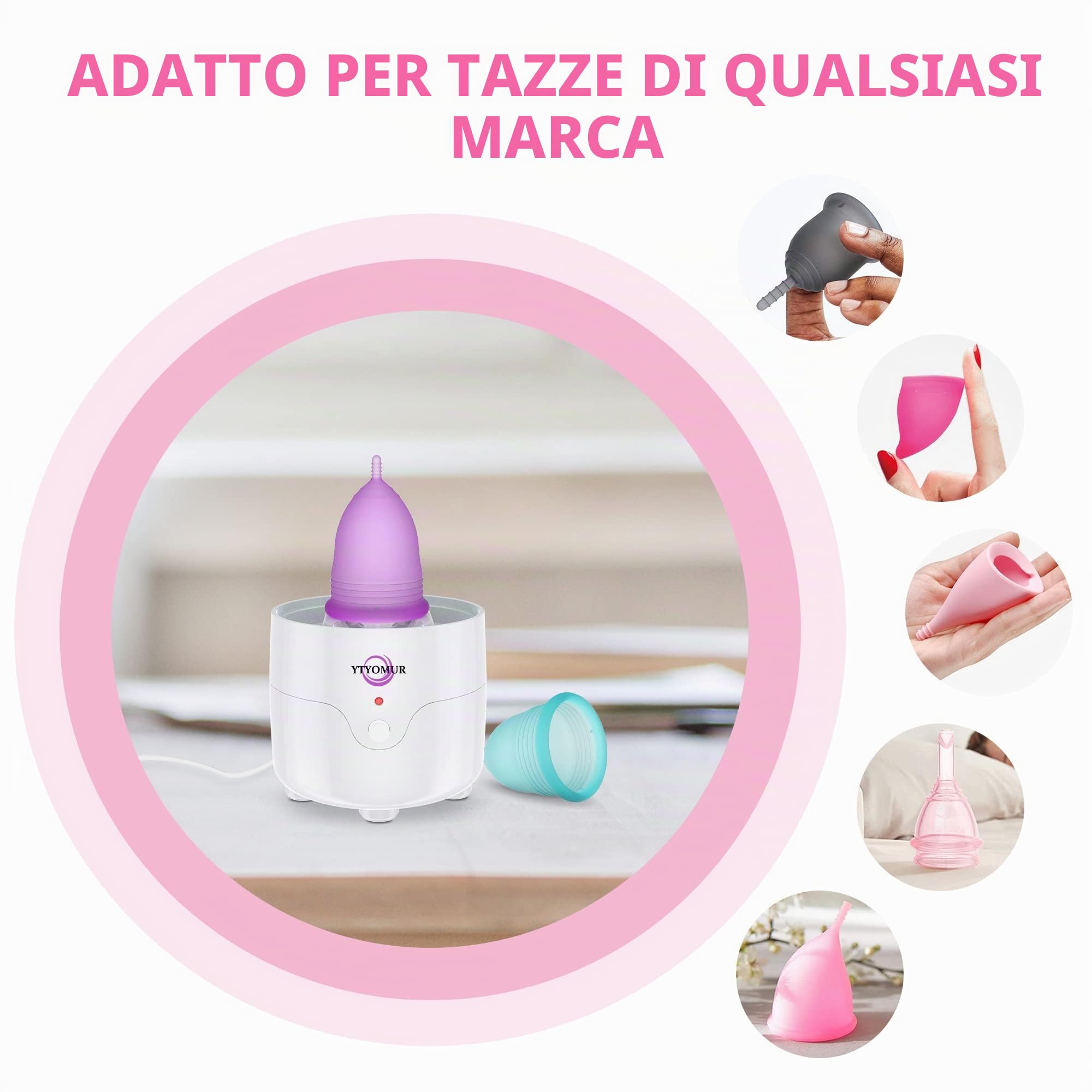 YTYOMUR Sterilizzatore a Vapore per Coppette Mestruali con 2 Coppette Mestruali Riutilizzabili, Kit di Lavaggio per Detergente per Coppe Mestruali