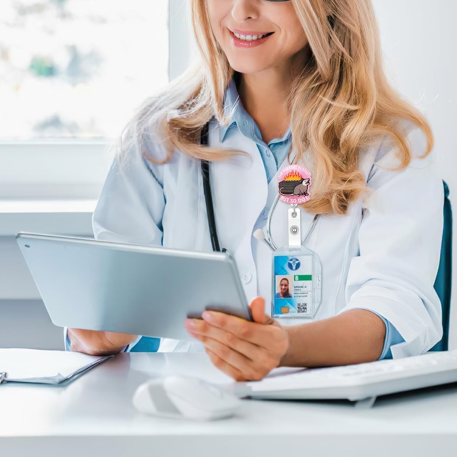 Funny Nurse Badge Reel, Possum Dumpster Fire Badge Holder with Retractable Clip, Cute Gifts for Nursing Student RN LPN CNA MA Medical Worker Teacher Doctor - Image 7