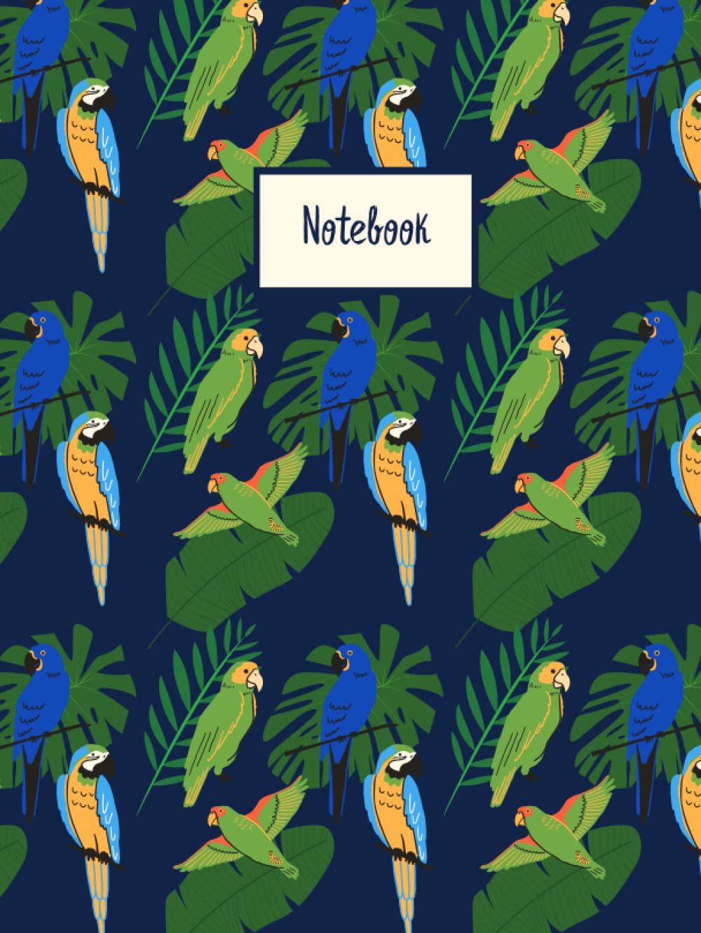 Notebook: Jungle Parrot Print Hardback A4 Lined Notebook
