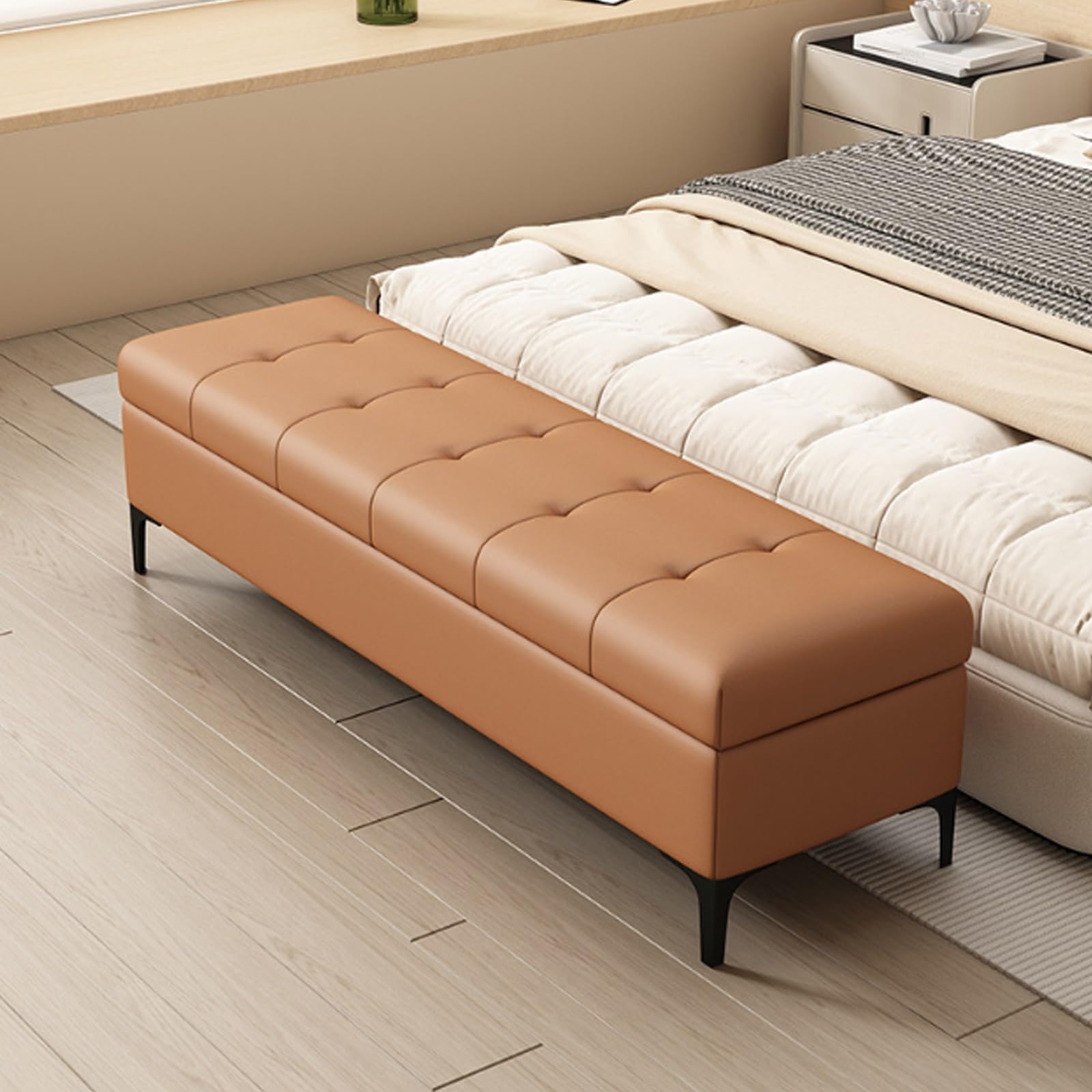 Zapatero para Pie de Cama de Dormitorio con Asiento Acolchado de Madera