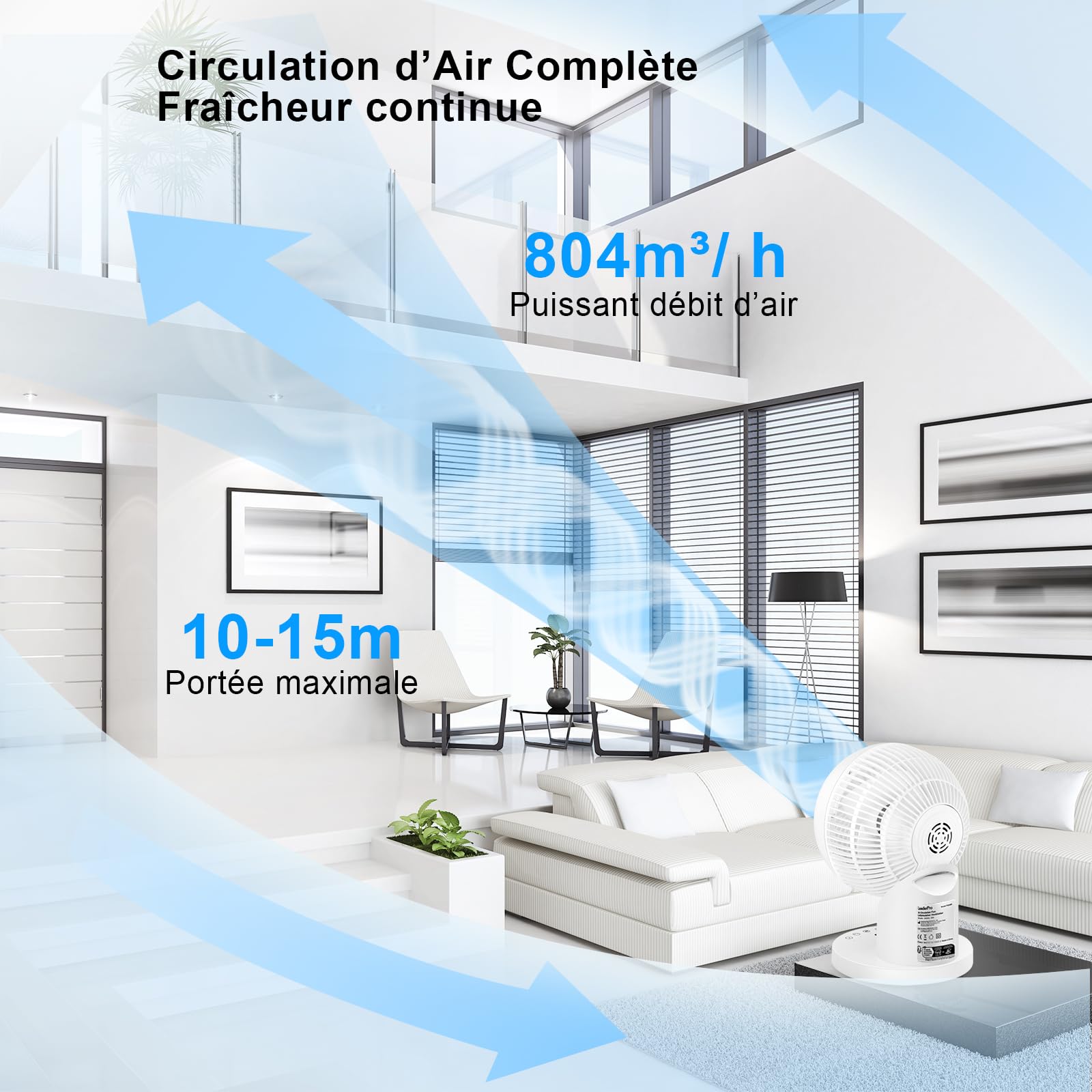 LeaderPro Ventilateur de Table avec Télécommande, 32 W, Ventilateur Silencieux avec 4 Vitesses, Minuterie 8 h, Oscillation à 70°, pour Bureau et Chambre à Coucher, Blanc, Débit d’Air 804 m³/h