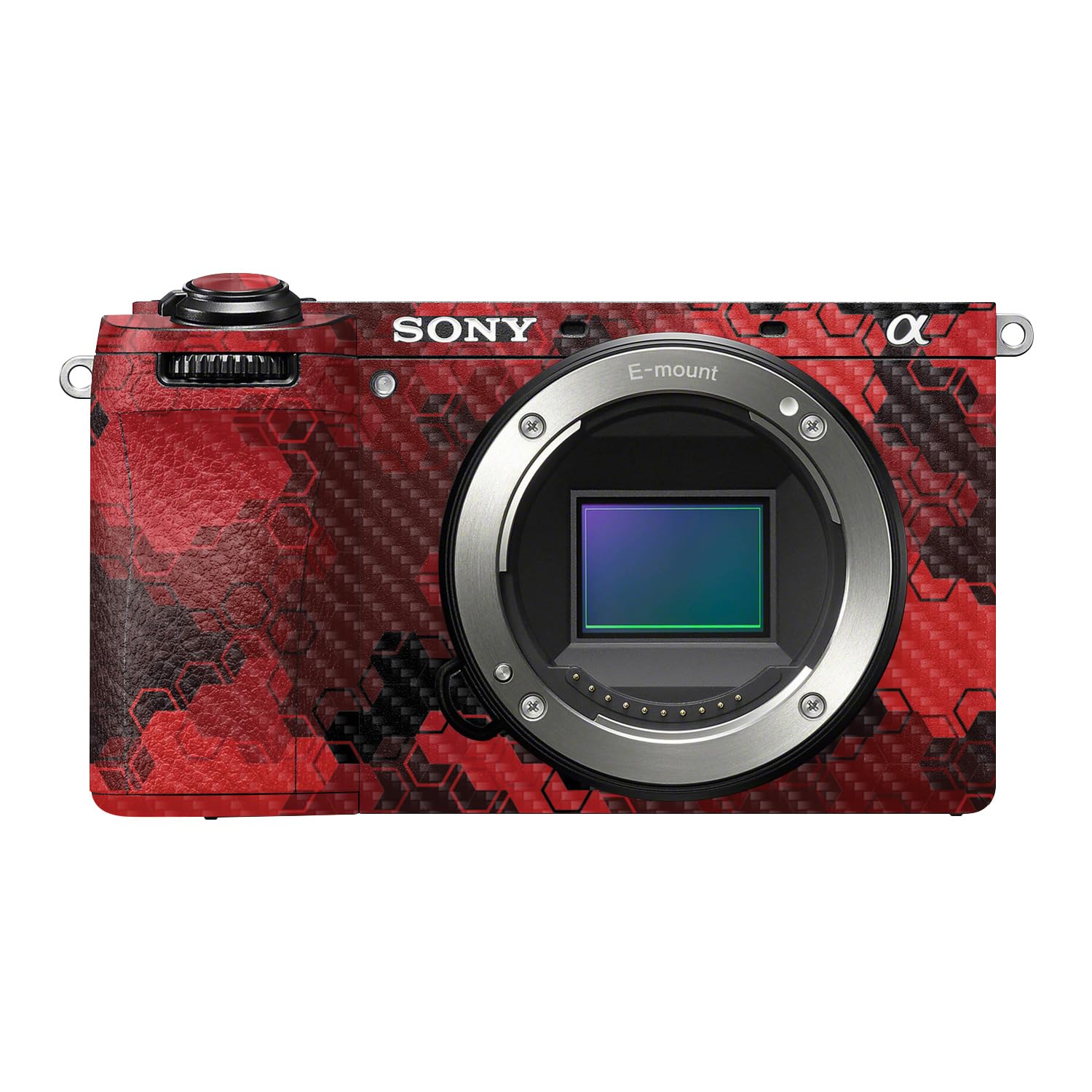 Carbon Fiber Camera Skin Compatible with Sony A6700 Mirrorless Camera (2023) - Red Hexa Camo - Premium 3M Vinyl Protective Wrap Decal Cover - Easy to Apply | Crafted in the USA by MightySkins