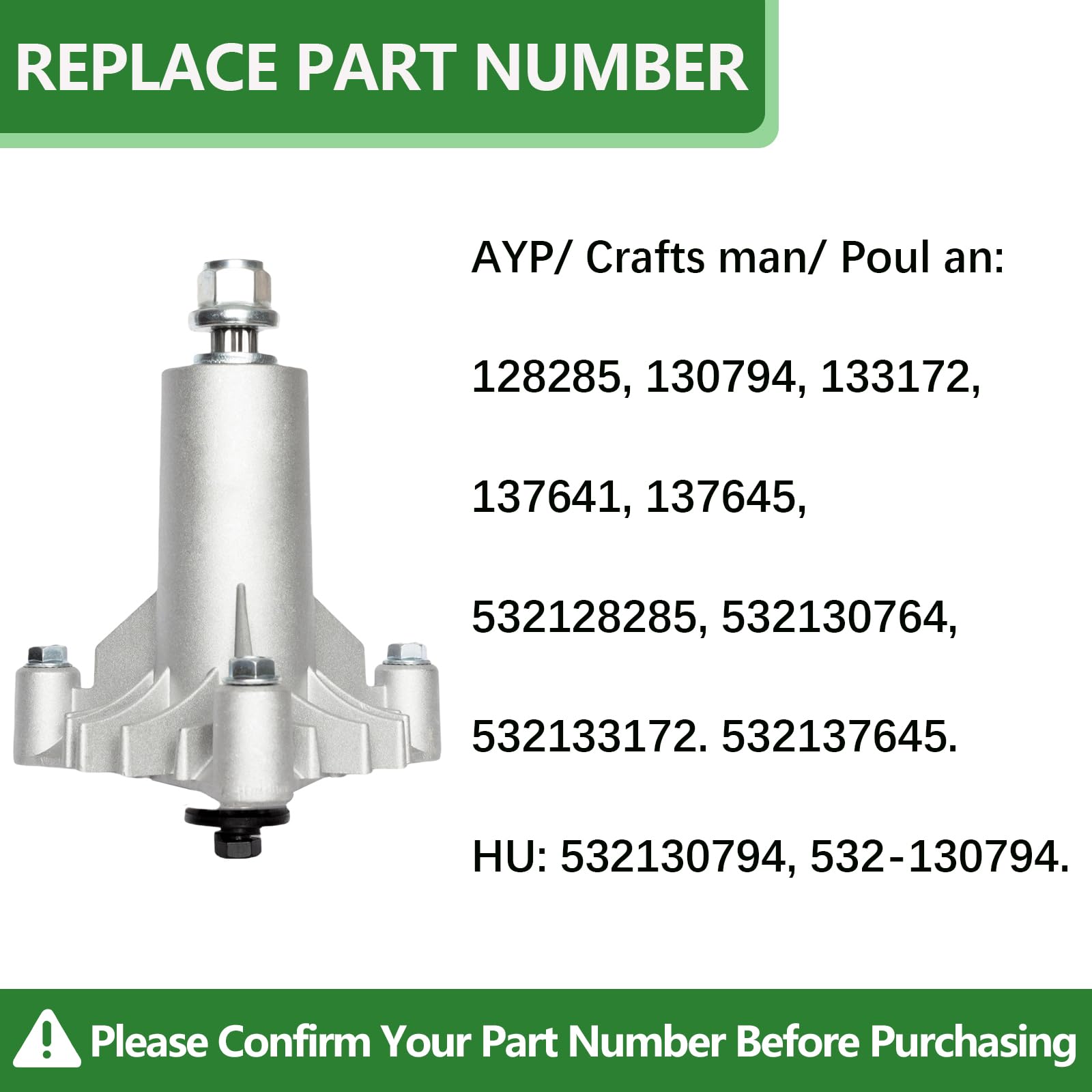 Paquete De 2 Unidades 130794 Conjunto Husillo Cubierta Sustituye a 532130794 128285 285-456 128774 Compatible Con AYP Hus Qvarna Se Adapta a Cubiertas 36 Pulgadas, 38 Pulgadas Y 42