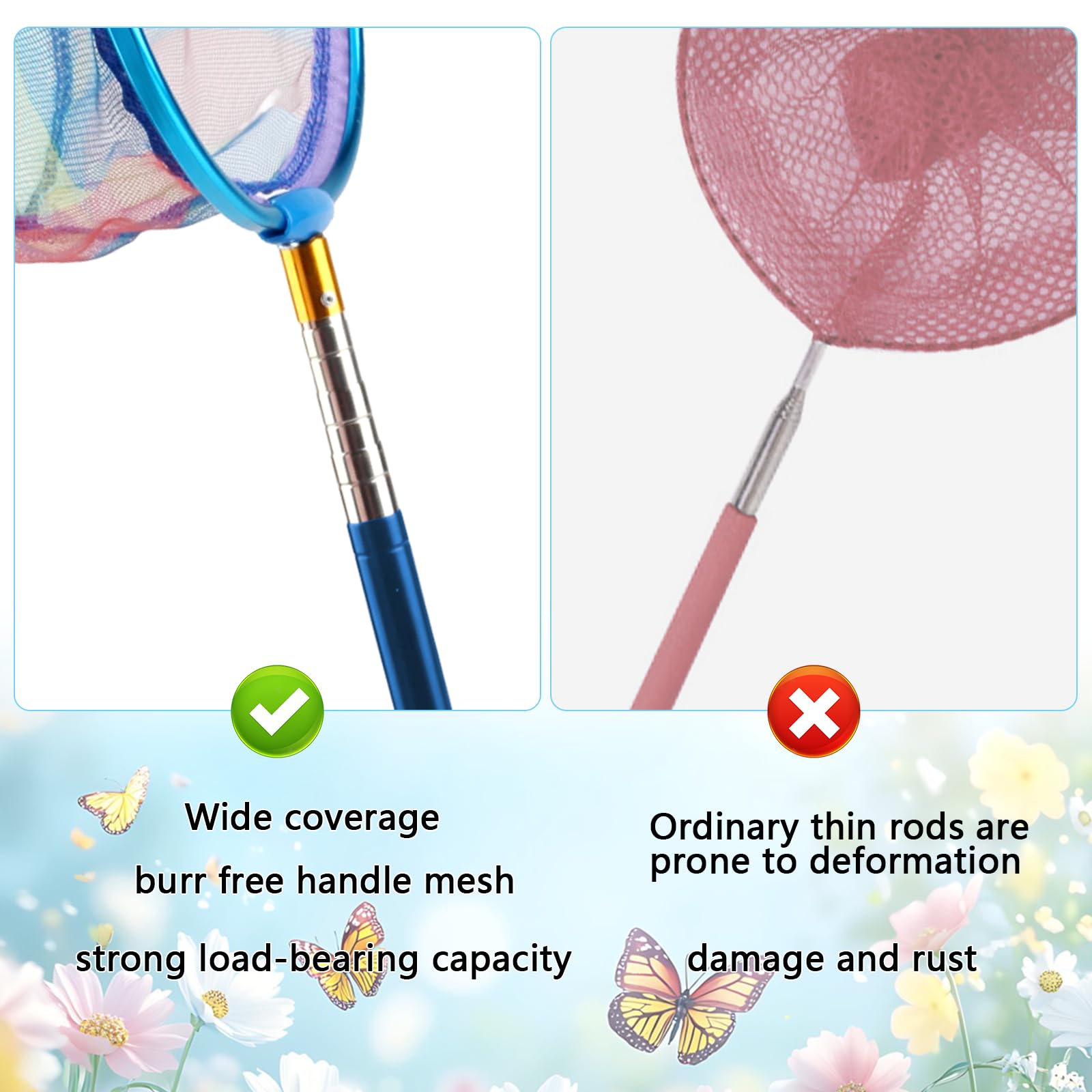 Vaskula éPuisette pour Enfants Filet Papillon Extensible Epuisette Enfant avec Manche Télescopique avec Seaux Pliables Our Enfant Capture de Poissons, Insectes et Papillon pour Enfants et Adultes