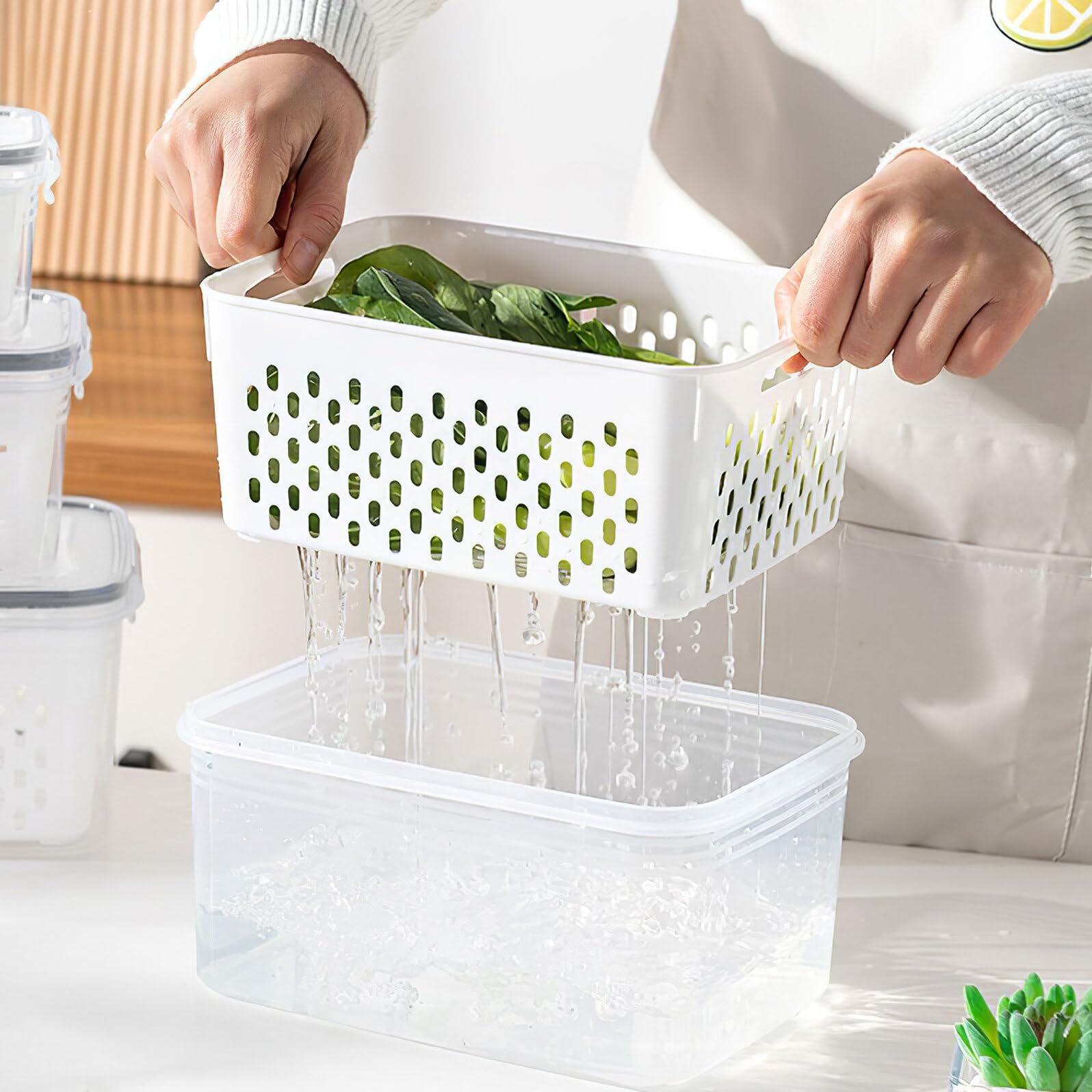 TEHAUX 3 Stück Kühlschrank Organizer Kasten mit Abtropfkorb, Kunststoff
