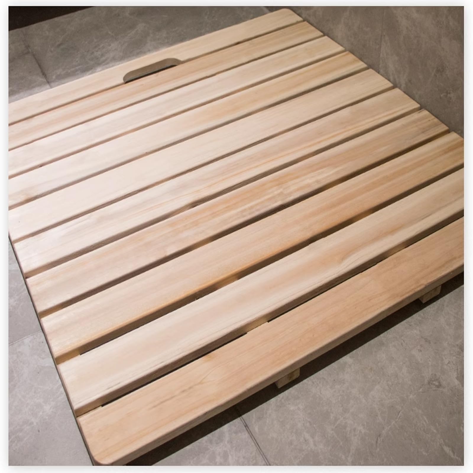 Alfombrilla de baño de bambú antideslizante con asa, rejilla de ducha rectangular, alfombra de bañera de spa, tapete de puerta de cocina, 65 x 65 cm, duradero, no tóxico, diseño ecológico