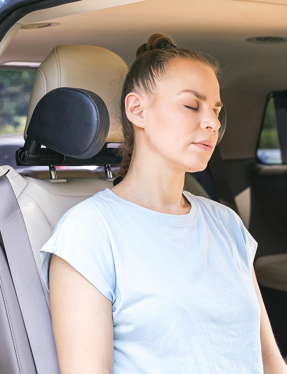 Oasser Reposacabezas Coche Reposacabezas Coche Niño 360 Grados Ajustable de Cuero Transpirable Sujeta Cabezas Coche para Niños Adultos