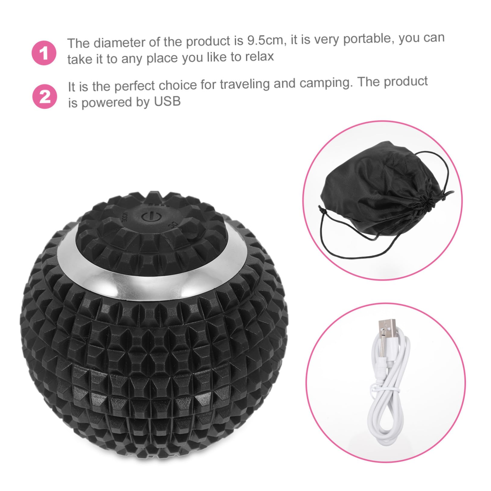 Bola de Masaje Eléctrica para Pies y Manos Negra Recargable Uso Doméstico