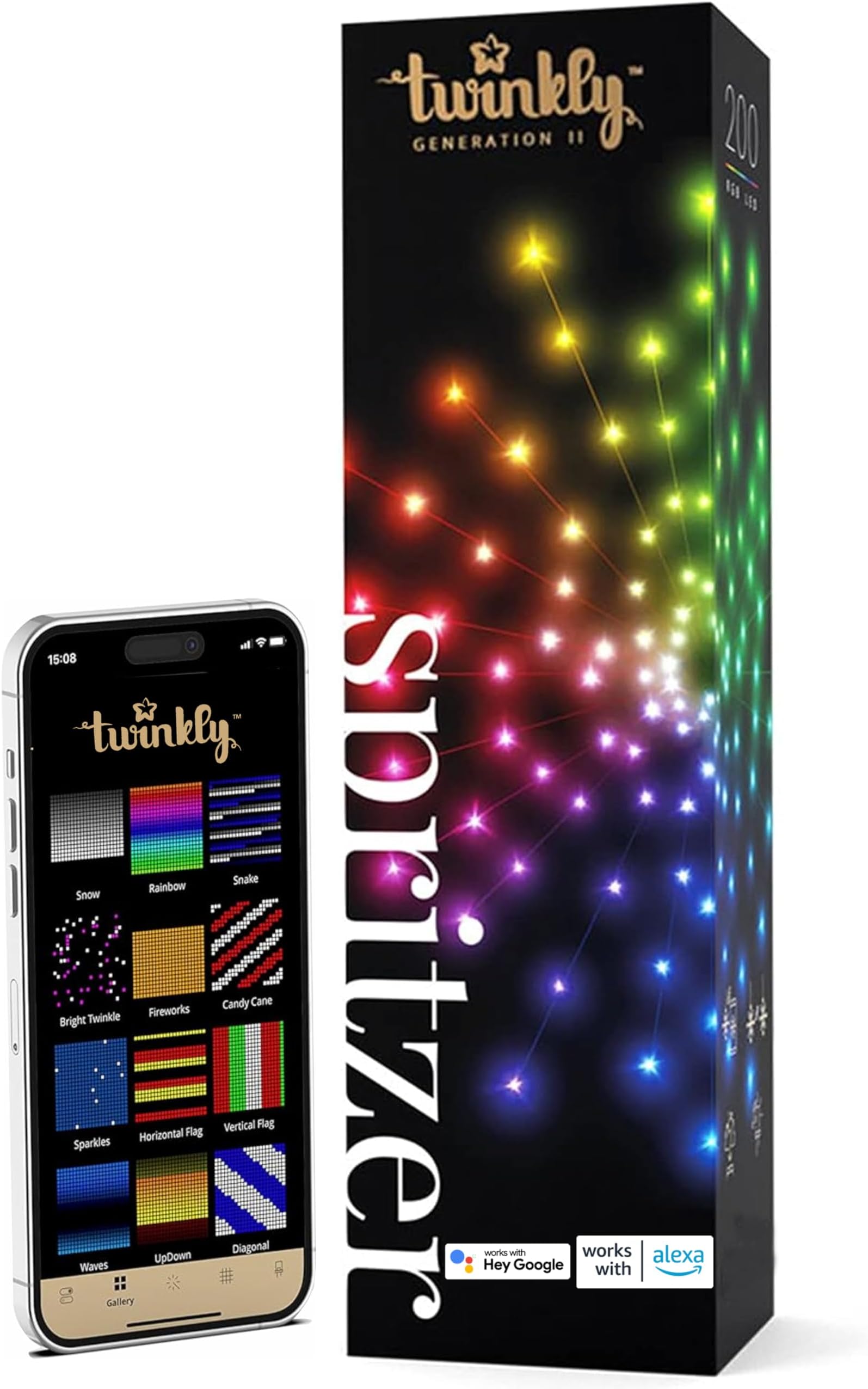 Spritzer TWB200STP-WUS App-Controlled LED Lights Spritzer with 200 RGB (16 Million Colors) LEDs. 16 inches Diameter. White Wire. Indoor and Outdoor Smart Lighting Decoration