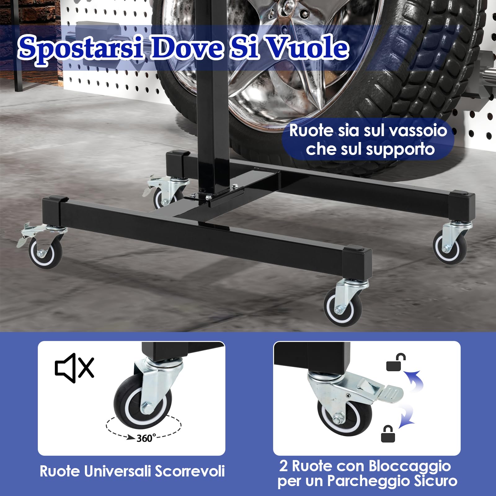 GYMAX Vassoio Portautensili Rotante, Tavolo da Lavoro 2 in 1 e Carrello Portautensili con Ruote, Vassoi Magnetici per Parti, Carrello Portautensili con Altezza Regolabile, Stazione di Lavoro