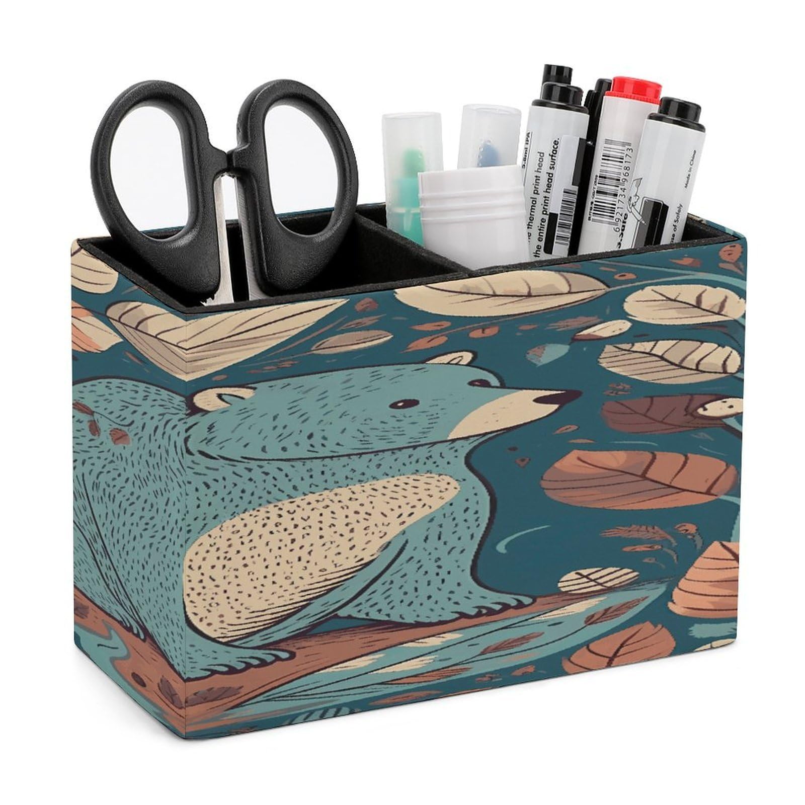 Porte-stylos en cuir ours forêt pour ranger stylos et pinceaux