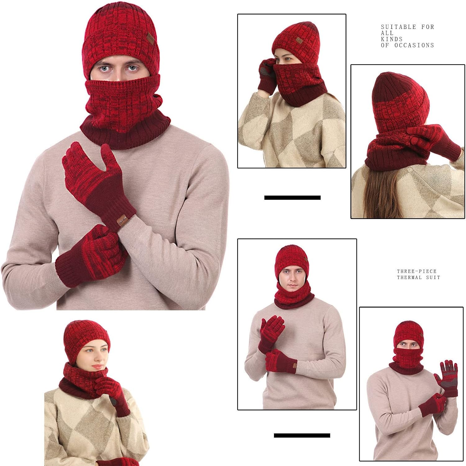 Hat Warm Knitted Scarf Set Outdoor Bib Warming Thickened Woolen Hat 3-piece Set Outdoor Sports