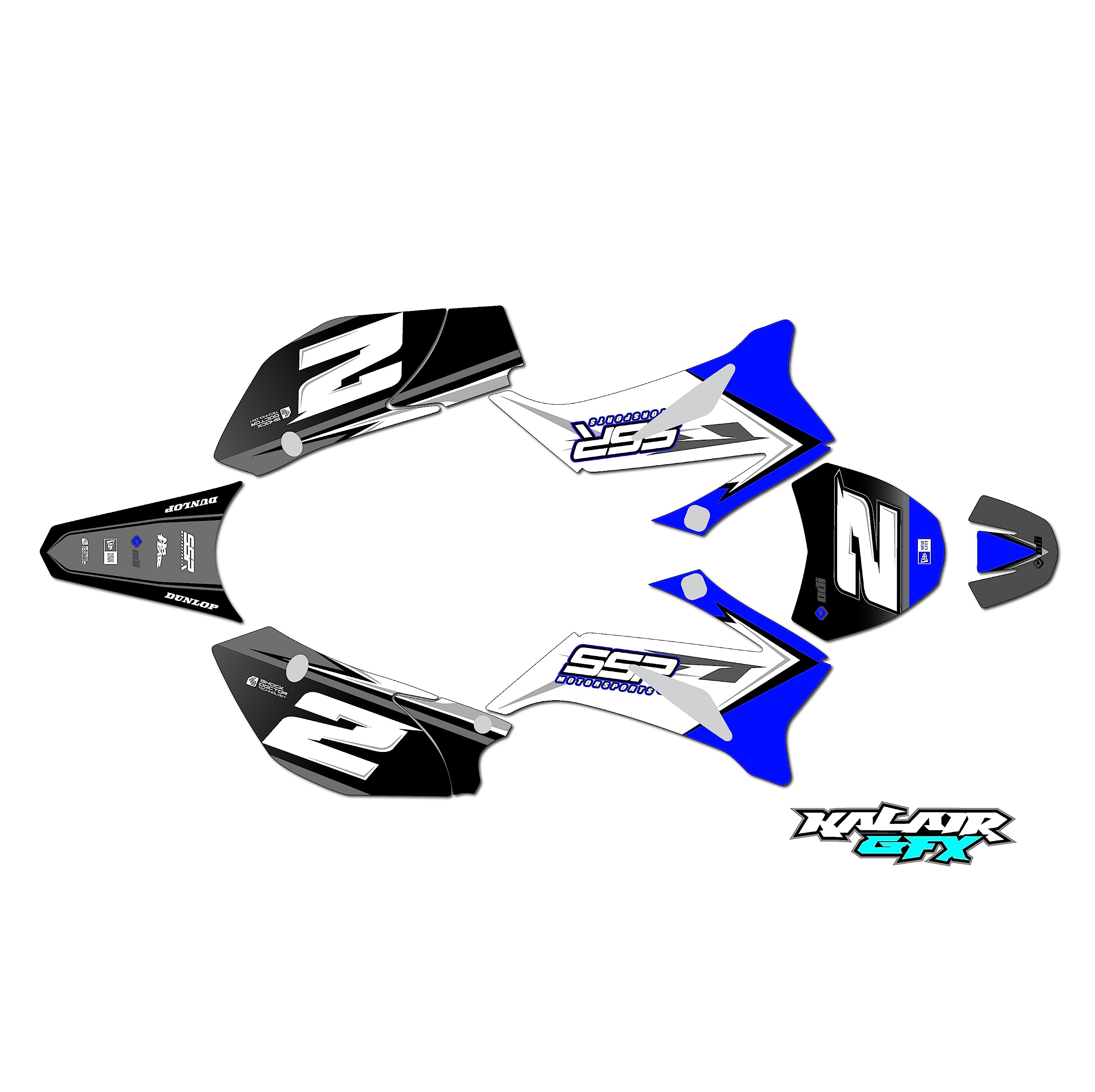 Kalair GFX Graphics Kit for SSR SR 125TR (2021) Razor Series Blue 16 Mil - Dirt pit bike motorcycle stickers, dirtbike racing automotive decal motocross accessories no-plastics