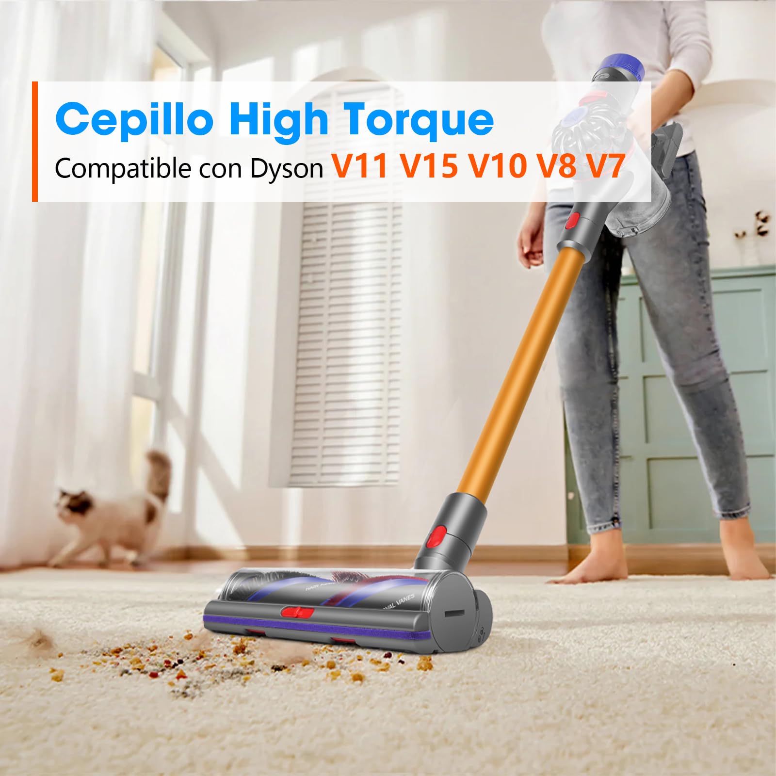 Cepillo High Torque para Dyson V11 Aspiradora, Cepillo Motorizado Compatible con V15 V10 V8 V7, Ajuste del Flujo de Aire, Ideal para Suelos Lisos y Alfombras
