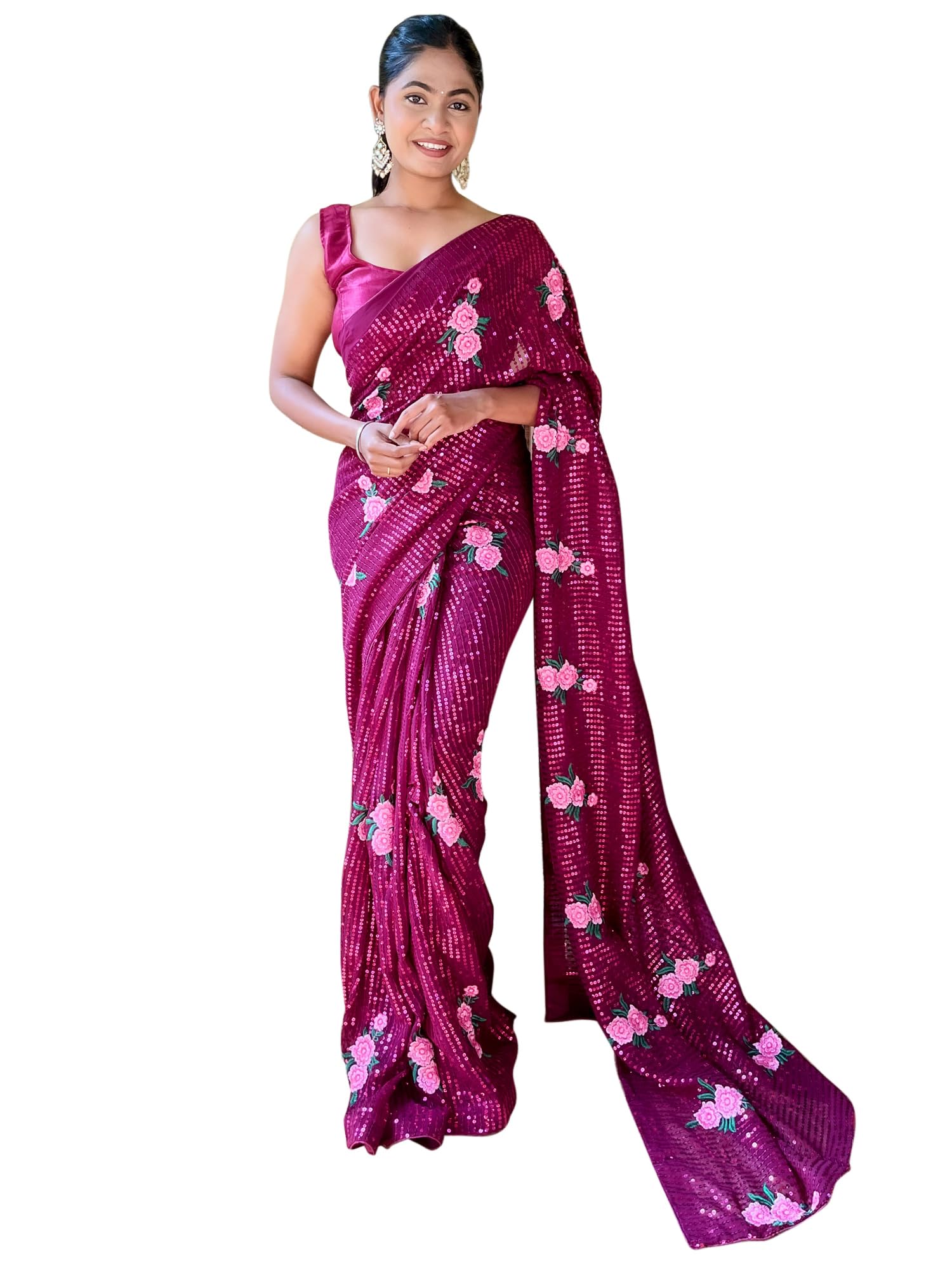AKHILAM Women's Silk Blend Woven Design Celebrity Saree With Blouse Piece