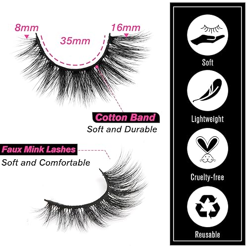 Miniatura 3 de Pestañas postizas de visón sintético de 0.631 pulgadas con banda superfina, pestañas esponjosas y de aspecto natural, suaves y finas, pestañas