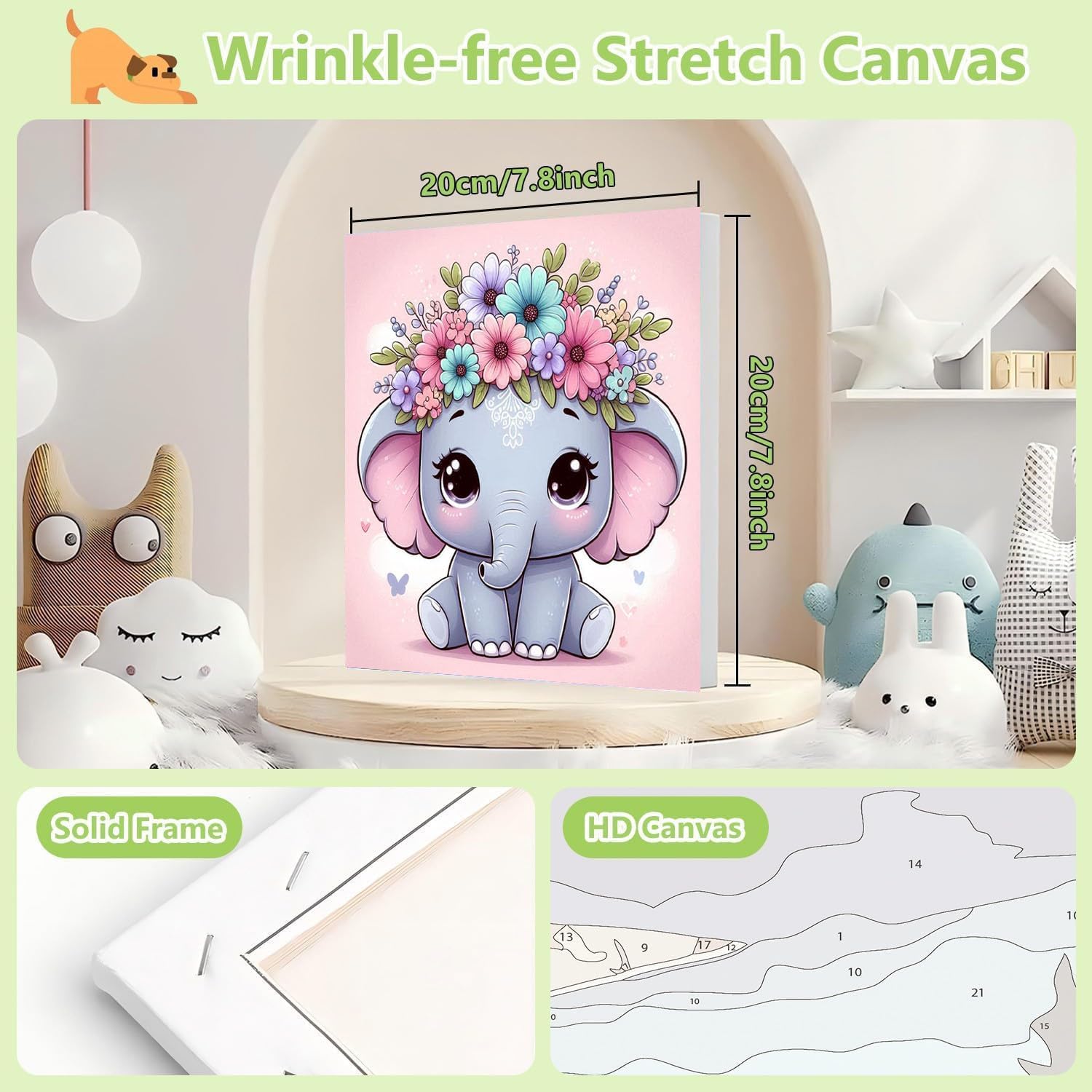 cviokrdu Elephants Paint by Numbers Kit for Kids with Frame - Wooden Easel, Animals Paint by Numbers for Kids Ages 4 8 12, Easy Acrylic Oil Painting Kits for Home Wall Decoration 8x8 inch