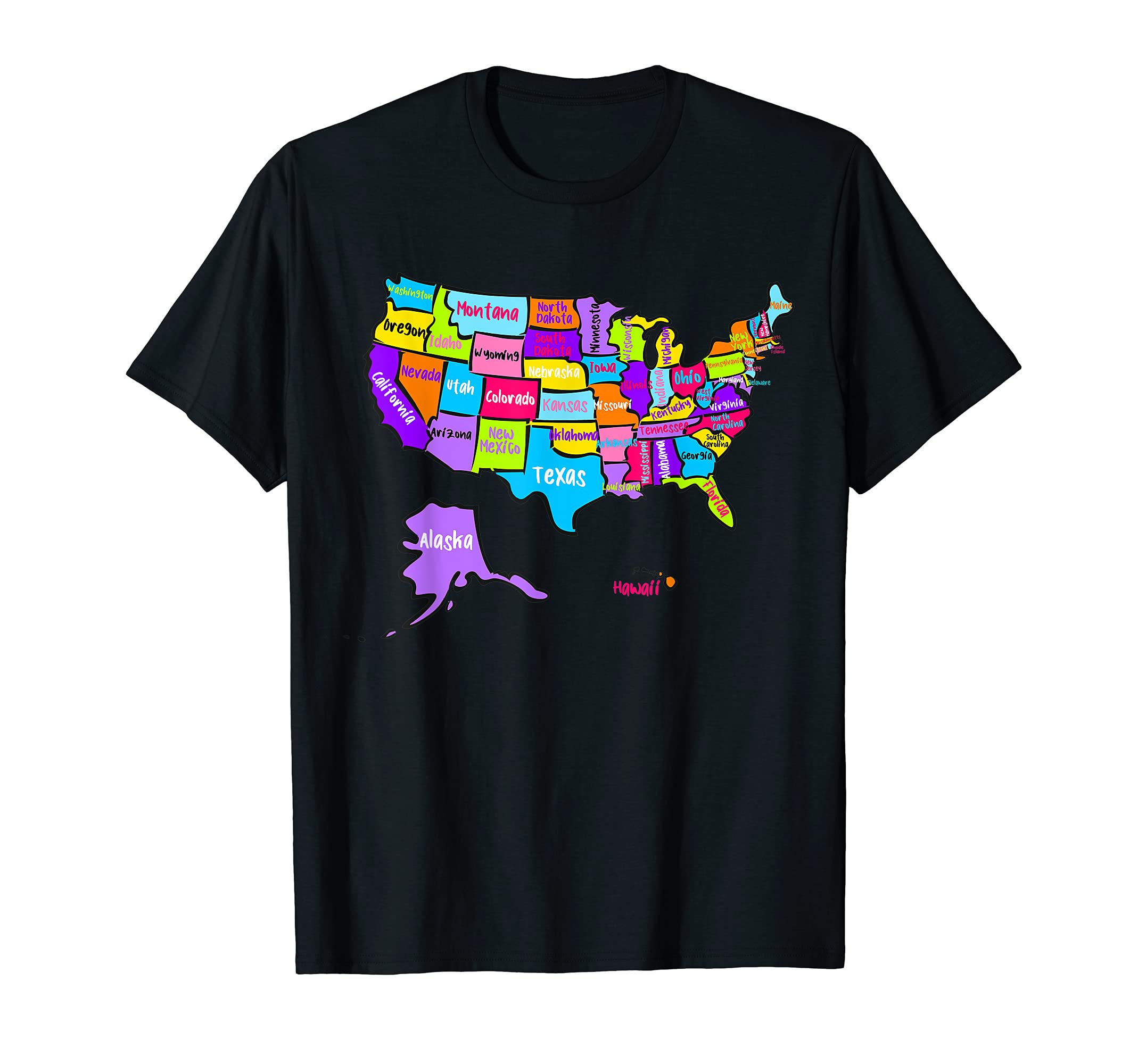 MASH MOSHUnited States of America Colorful Map with State Names T-ShirtOEKO-TEX STANDARD 100