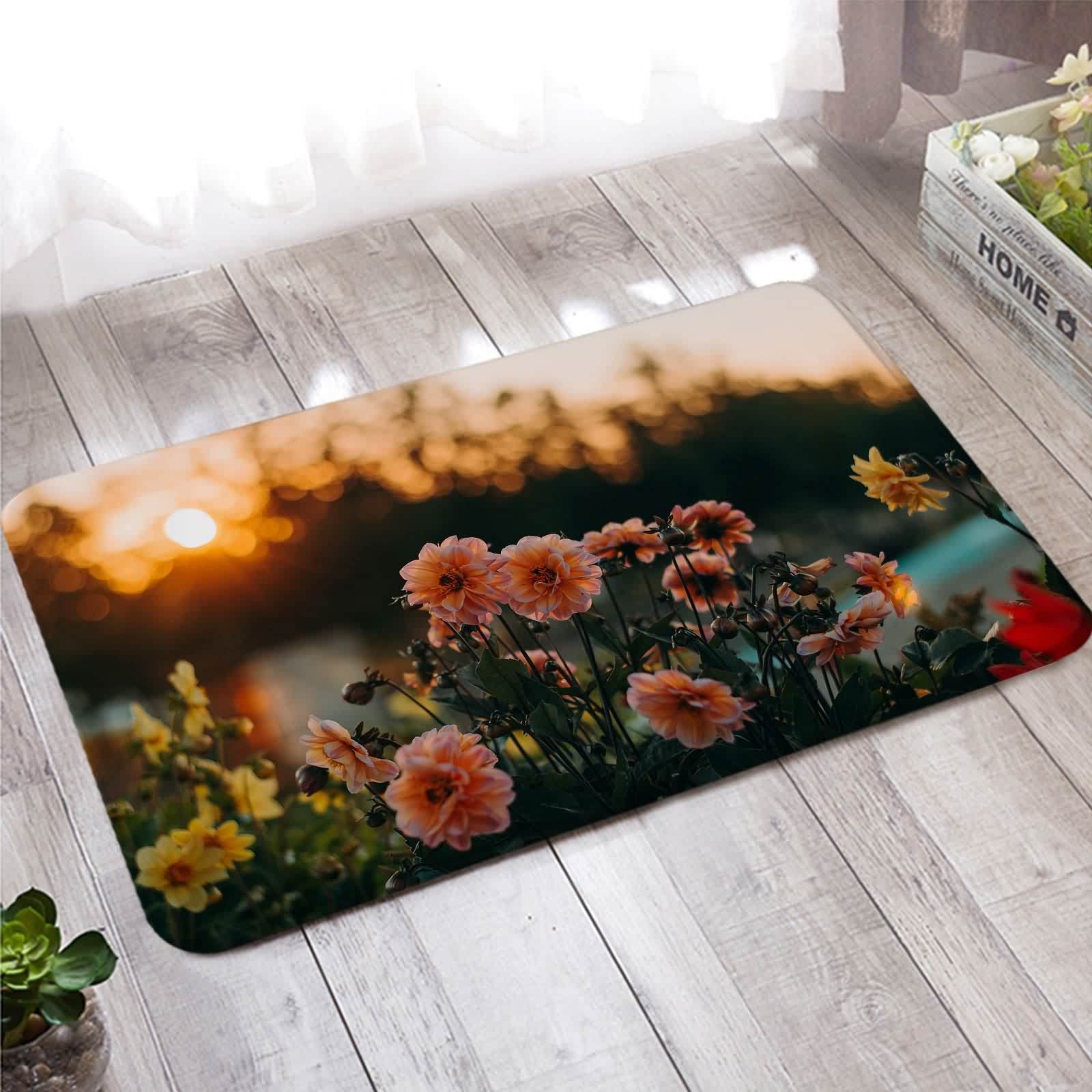 Tappeto da bagno, zerbino per esterni, 60 x 180 cm, colore arancione giallo fiori tramonto flanella tappeto tappetino