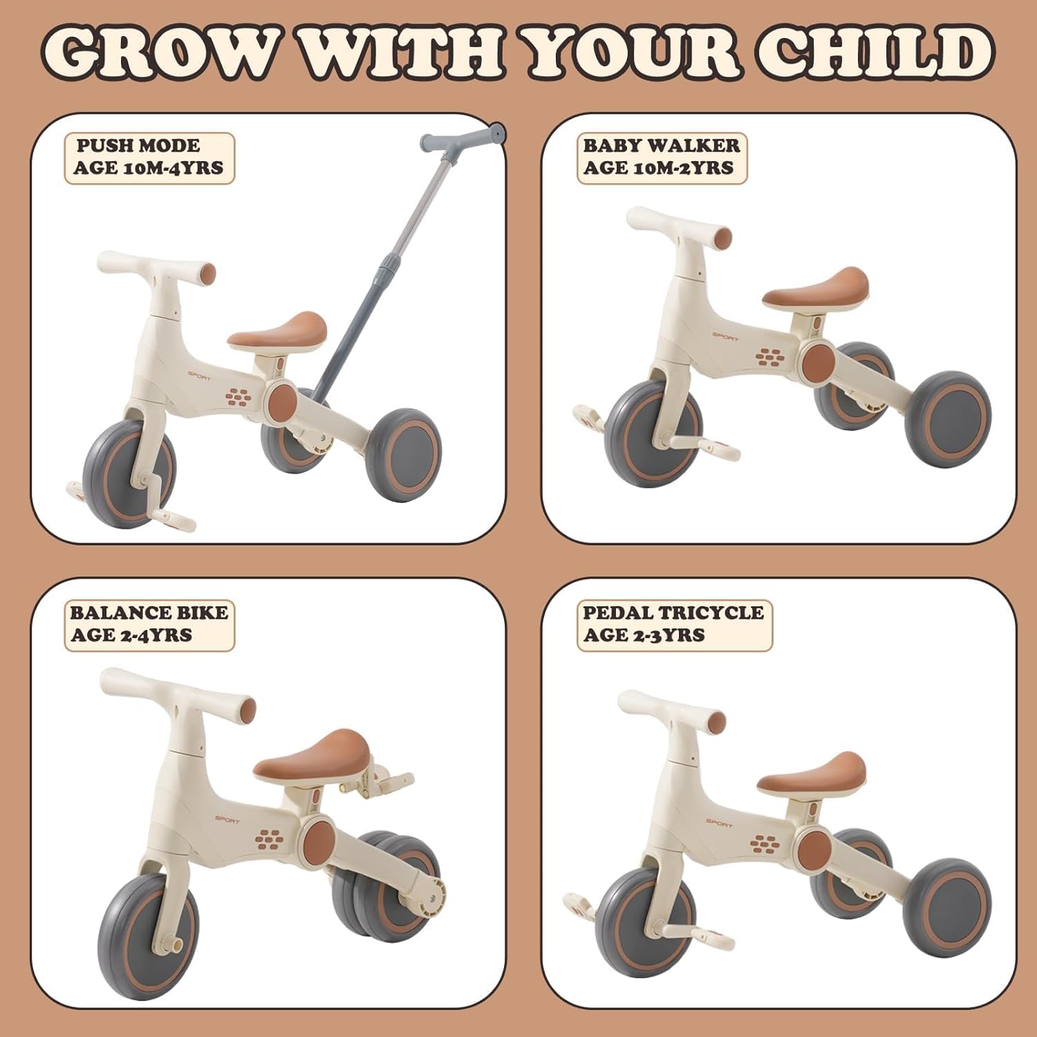 Triciclos para Niños,4 en 1 Una Bici Multifunción,Triciclo,Bicicleta,Carro de Equilibrio,Caminante con Pedales Desmontables, Adecuado para niños de 12-24 Meses