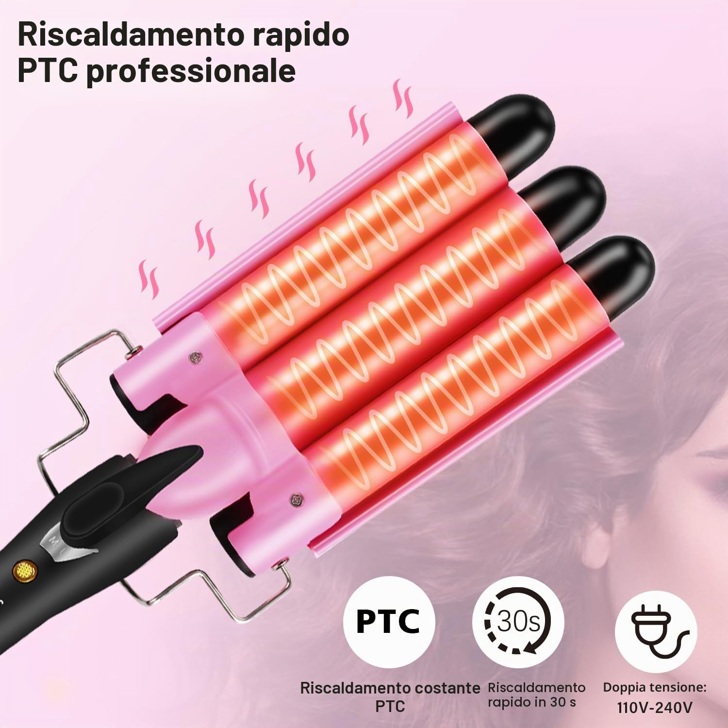 Arricciacapelli 3 Tubi - LAYADO Piastra Onde per Capelli 25mm per Acconciature Effetto Riccio e Ondulati Temperatura Regolabile Ondulata Ferro Arricciacapelli Professionale Ceramica