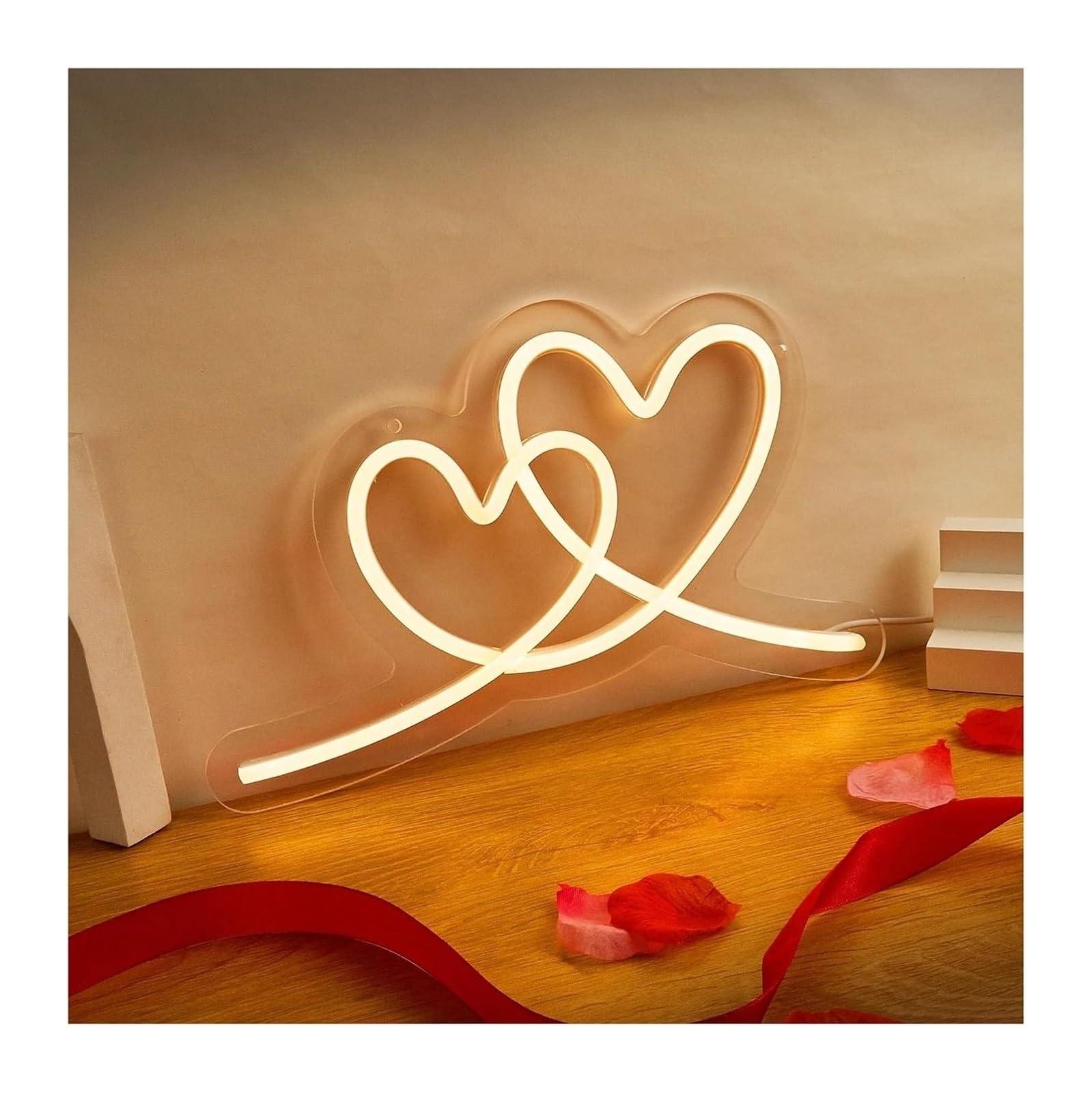 Lampada a forma di cuore, insegne al neon, decorazione da parete per camera letto, compleanno, 30x16 cm