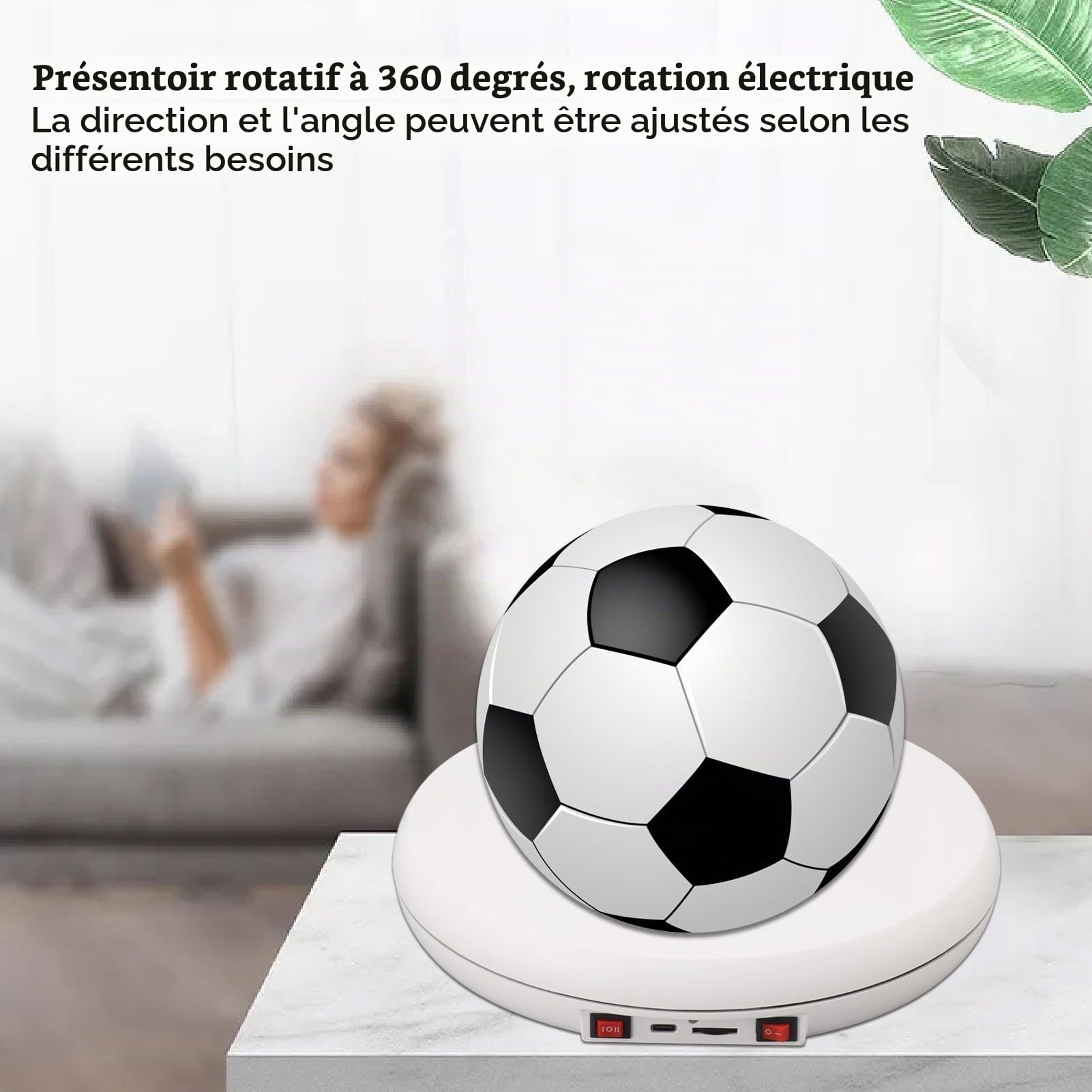 Mumusuki Présentoir Rotatif motorisé, Présentoir à Plateau Tournant Rotatif motorisé électrique avec Lumière LED de 10 Pouces/25cm de Diamètre 20kg pour Affichage de Magasin (Blanc)
