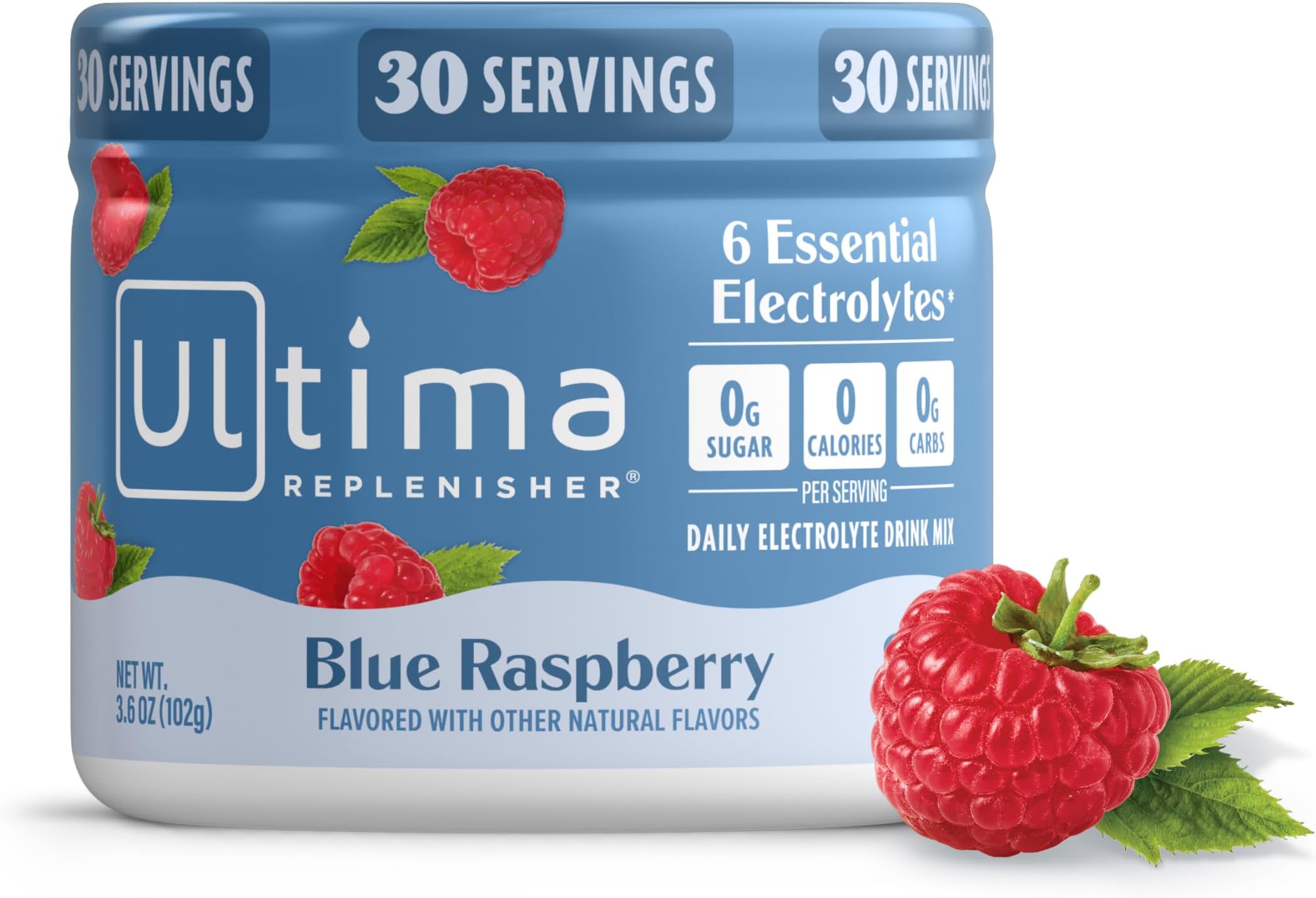 Ultima Replenisher Hydration Electrolyte Powder- 30 Servings- Keto & Sugar Free- Feel Replenished, Revitalized- Naturally Sweetened- Non- GMO & Vegan Electrolyte Drink Mix- Blue Raspberry