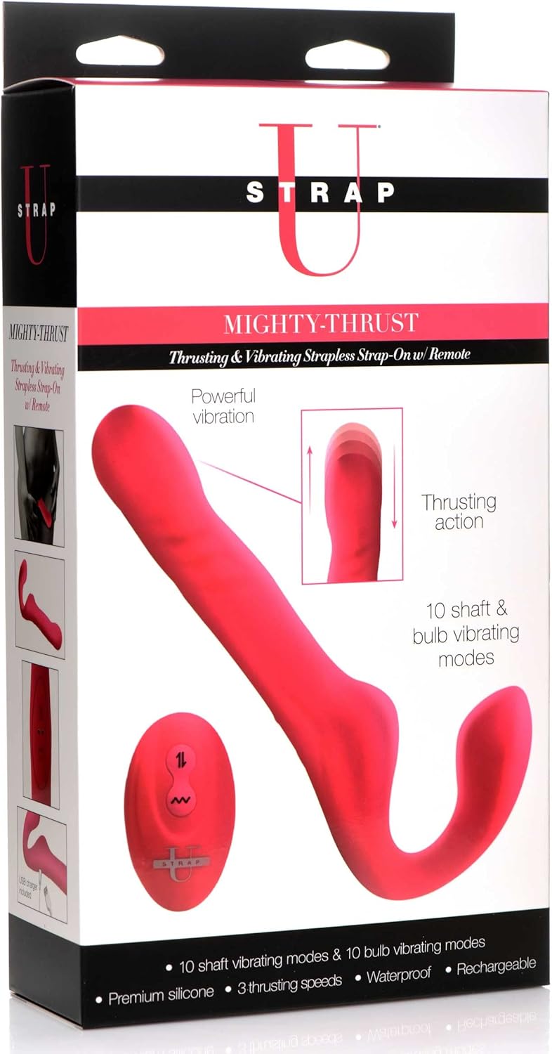 Strap U 10X Thrusting & Vibrating Silicone Strapless Strap-On with Remote, 10 Shaft & Bulb Vibrating Modes + 3 Thrusting Speeds - Pink