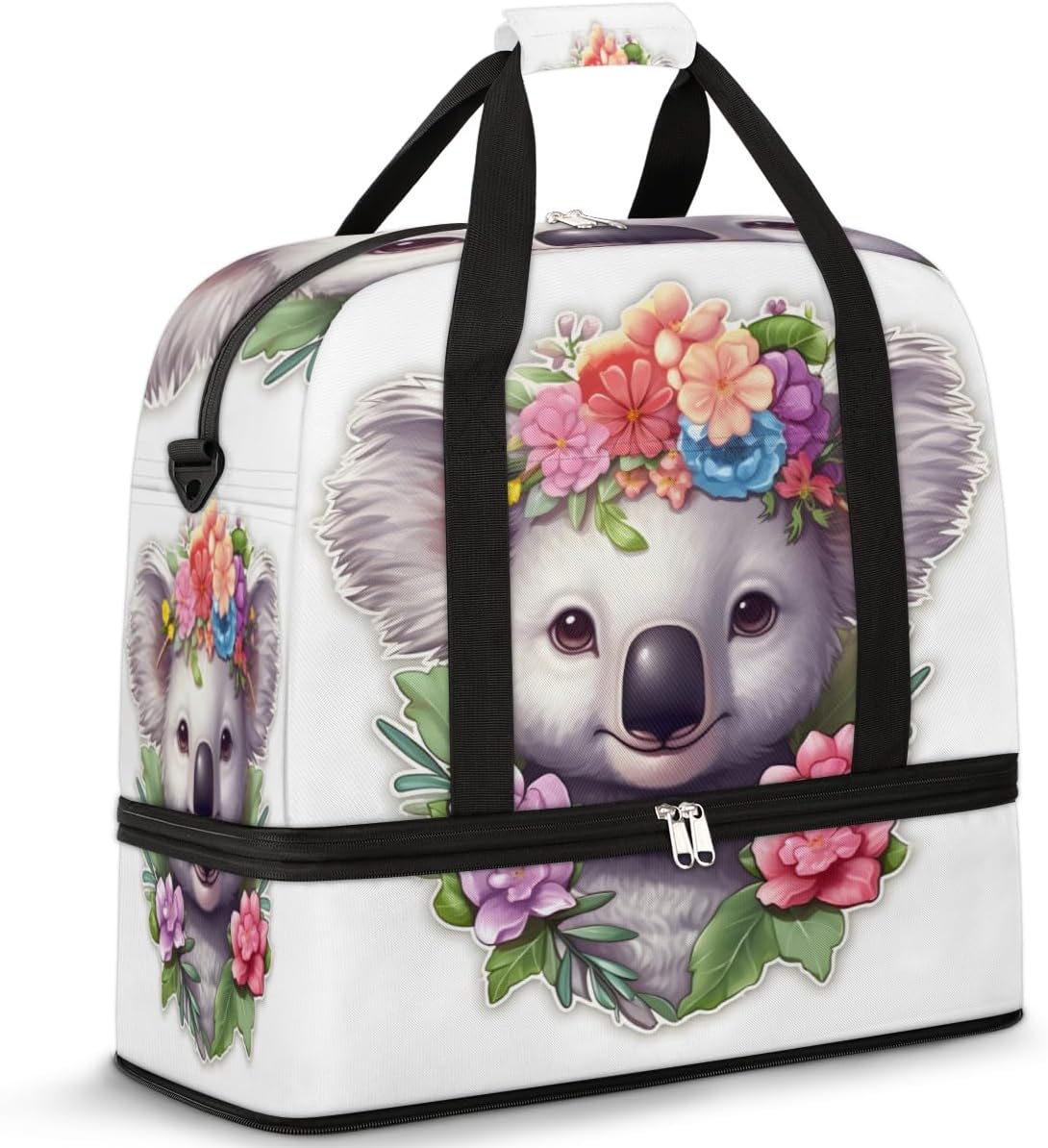 QsirBC Koala Funny Design Gym Bag for Women Duffle Tote with Shoes Compartment Men Weekender Duffel for Dance Travel Sports Swimming Overnight