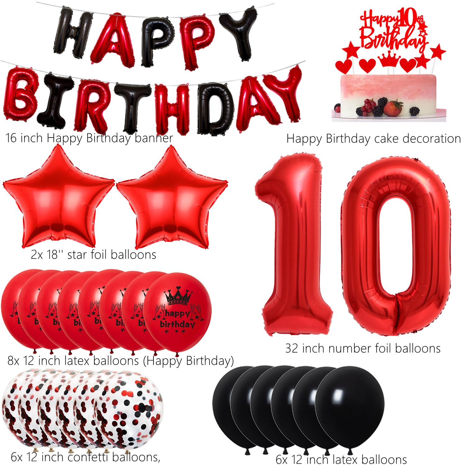 Noir Rouge Décoration 20 Ans Anniversaire,Ballons 20 Ans Anniversaire