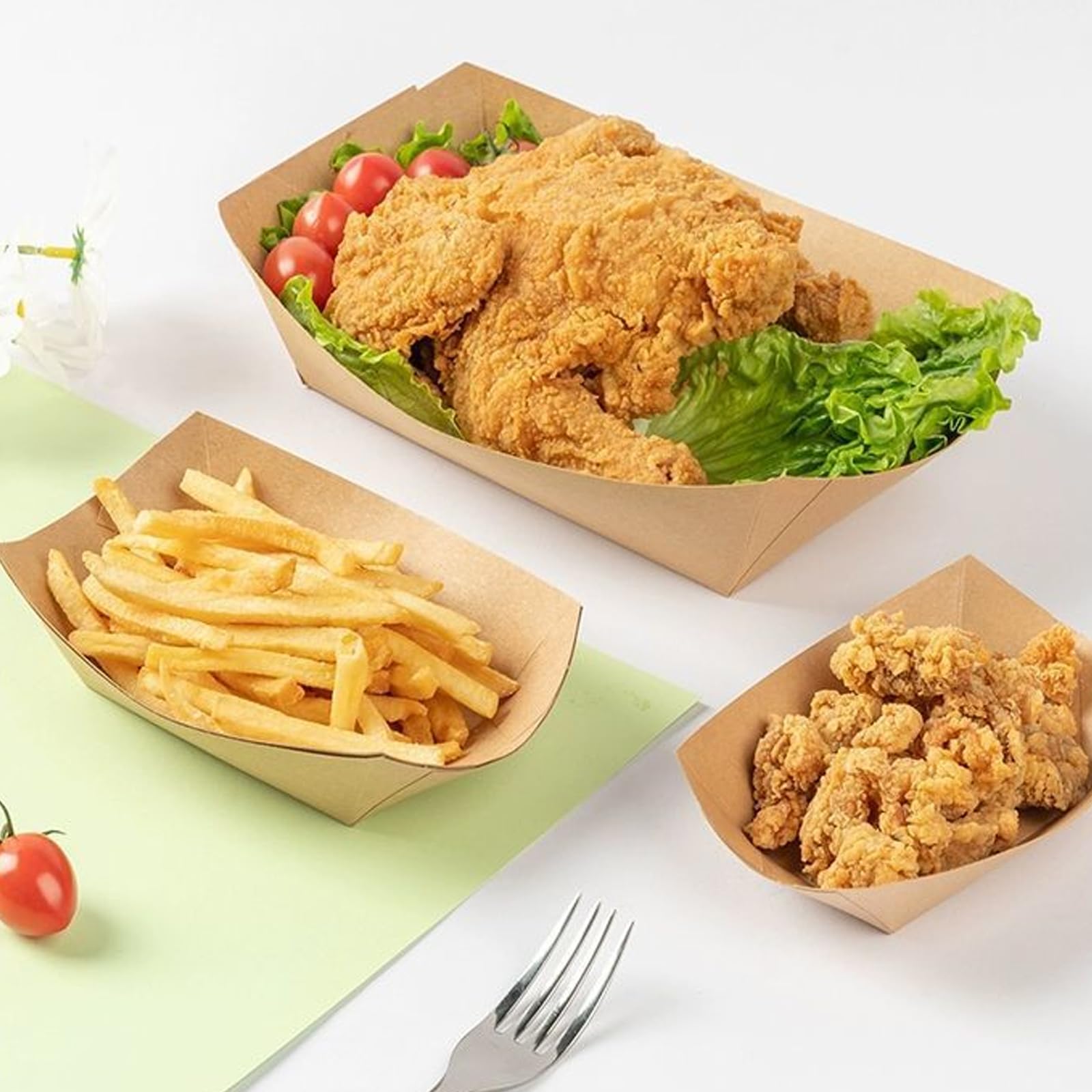 100 Bandejas Desechables De Cartón Kraft - Tamaño 13x9.2x3.6 Cm, Ideales Para Patatas Fritas, Sushi, Curry, Ensaladas