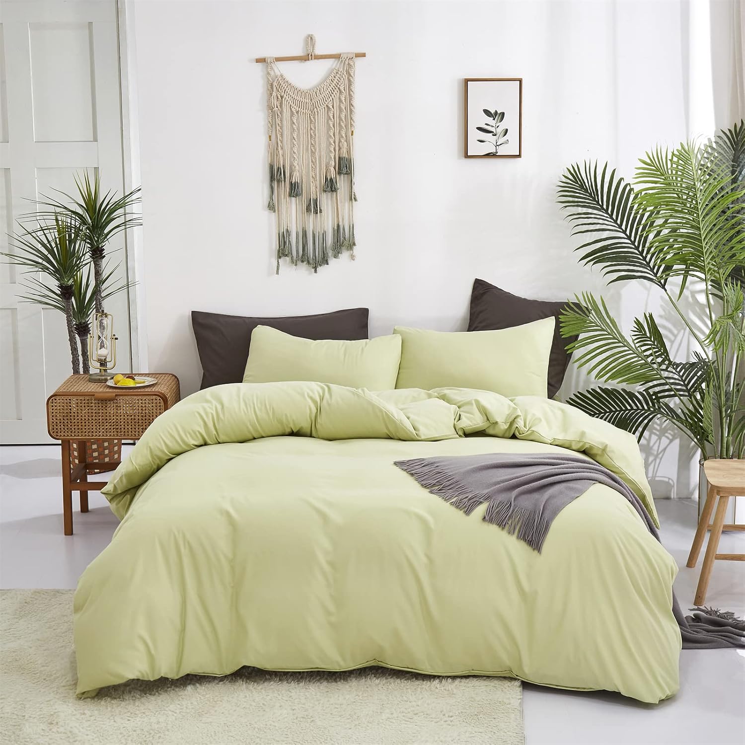 Pureant Sage Green Comforter Set King Solid Light Bedding