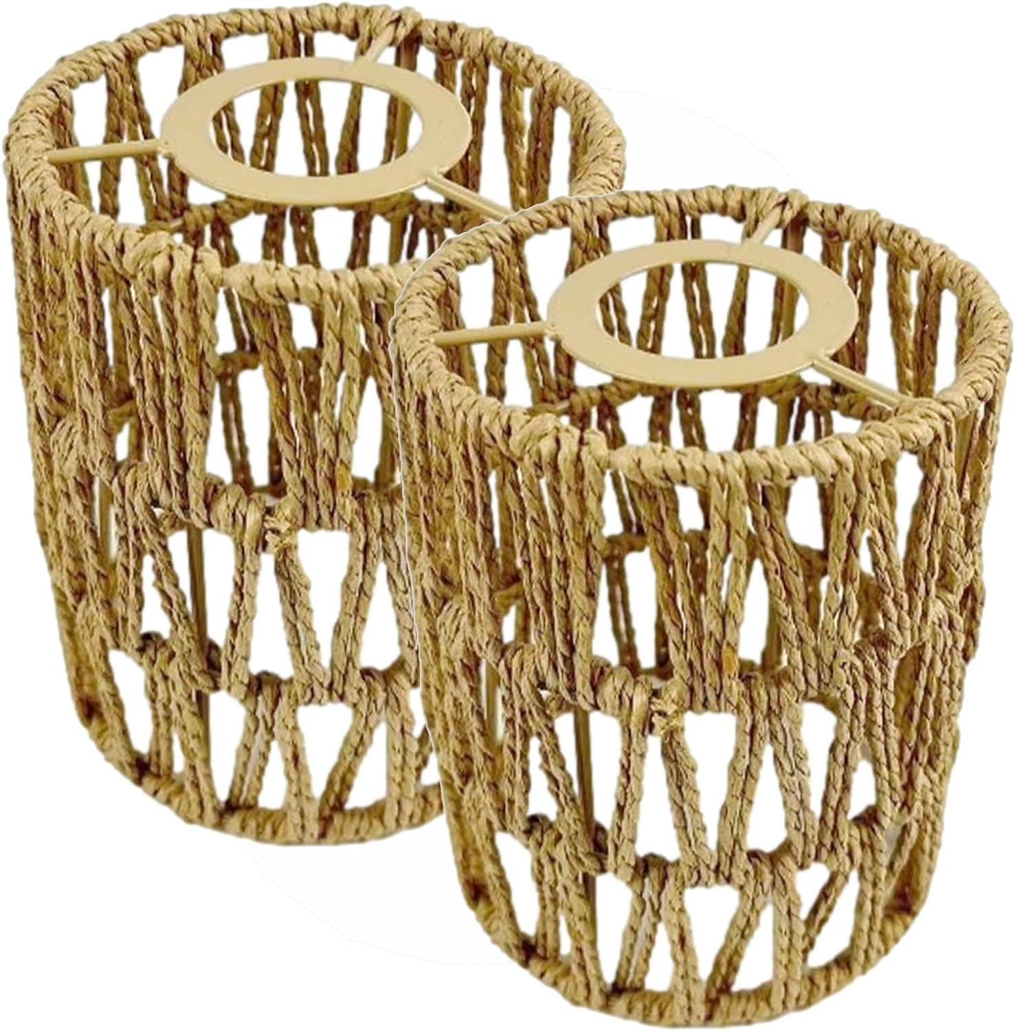 BUNIQ 2Pack Rattan Ceiling Lampshade, Wicker Pendant Light Shade, Boho Style Woven Rattan Pendant Light, Vintage Ceiling Pendant Lamp Decoration
