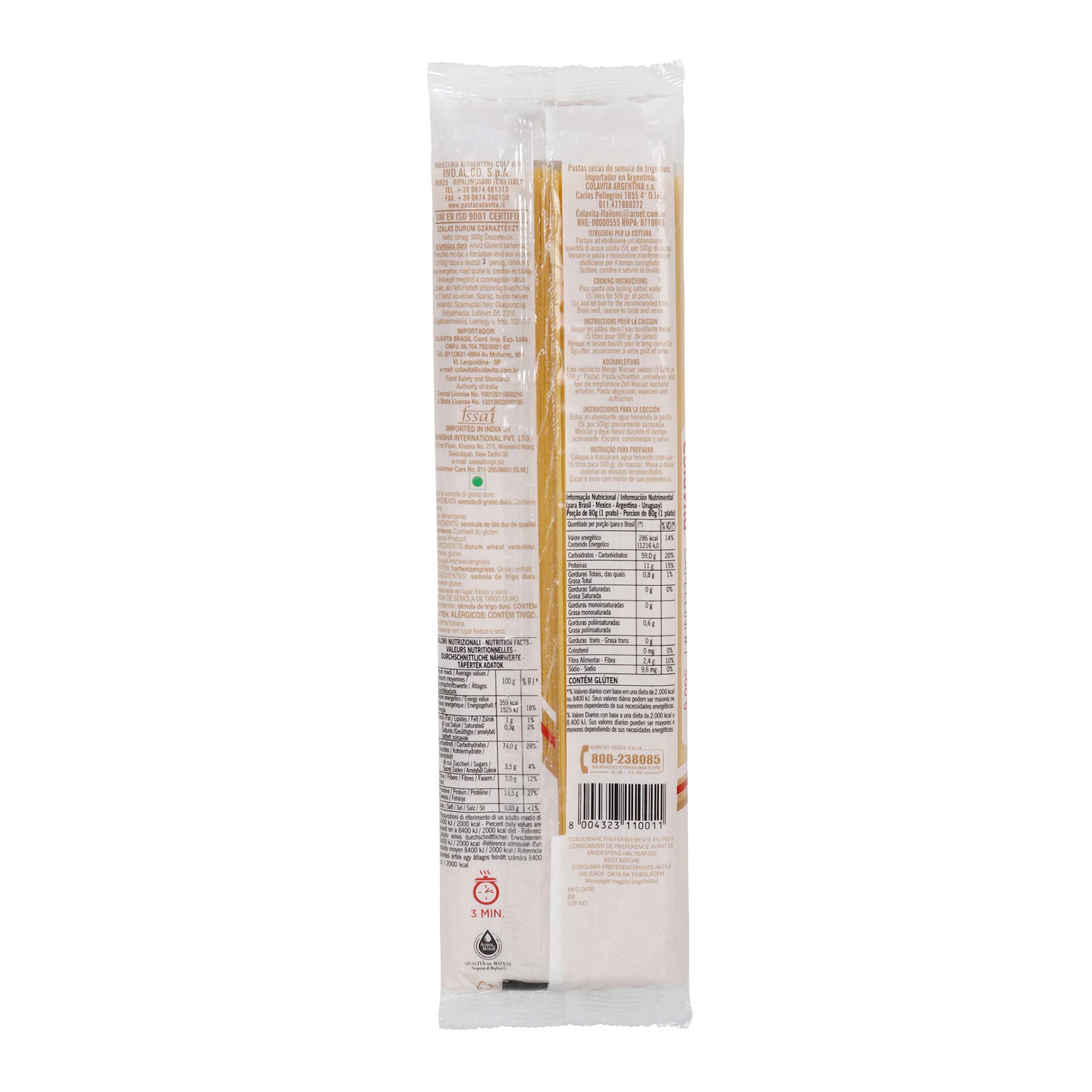 Colavita Capellini, Linguine & Spaghetti Italian Durum Wheat Pasta, 17.64 oz ℮ 500 g, Variety Pack 4