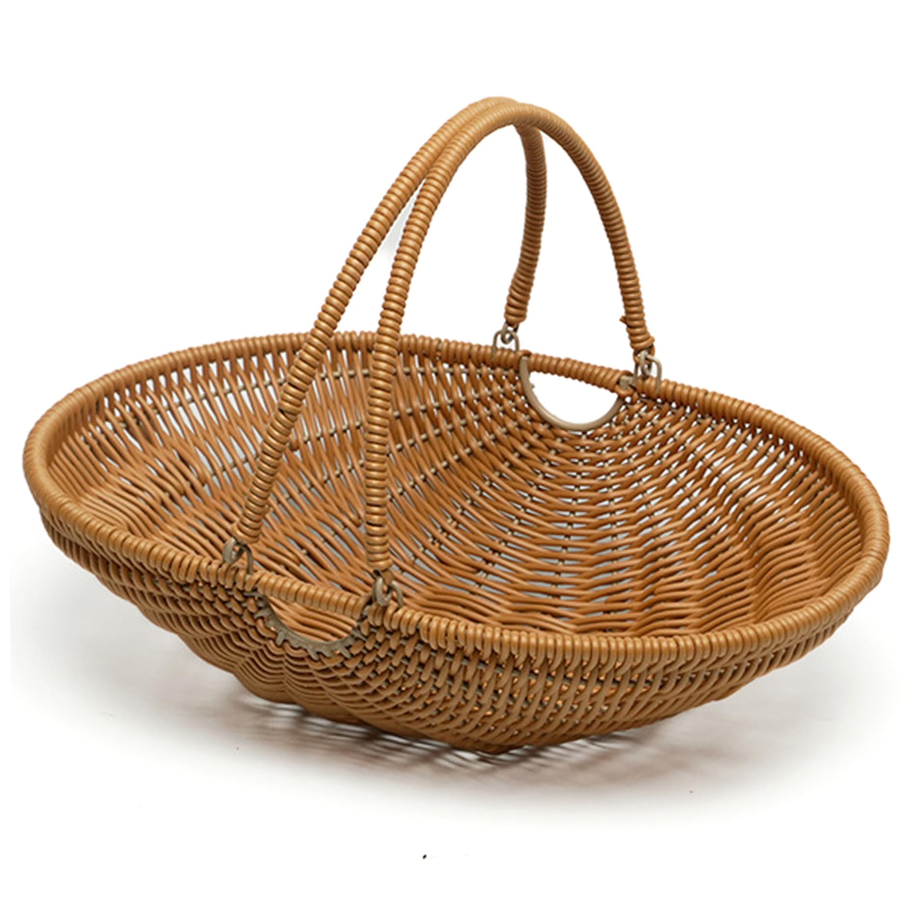 Harvest Basket for Garden Vegetables, Large PP Woven Gathering Basket with Foldable Handle for Picnic, Farm, Kitchen Storage