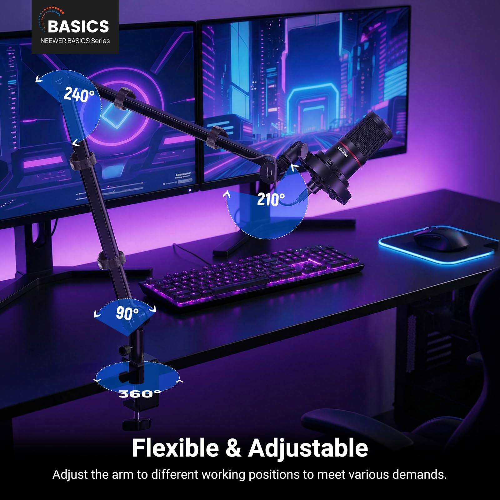 NEEWER BASICS Ramię wysięgnika mikrofonu, elastyczny uchwyt na biurko z mikrofonem, kompatybilny z Blue Yeti FIFINE AM8 K669B HyperX QuadCast S SoloCast AT2020 Shure SM7B MV7 do nagrywania