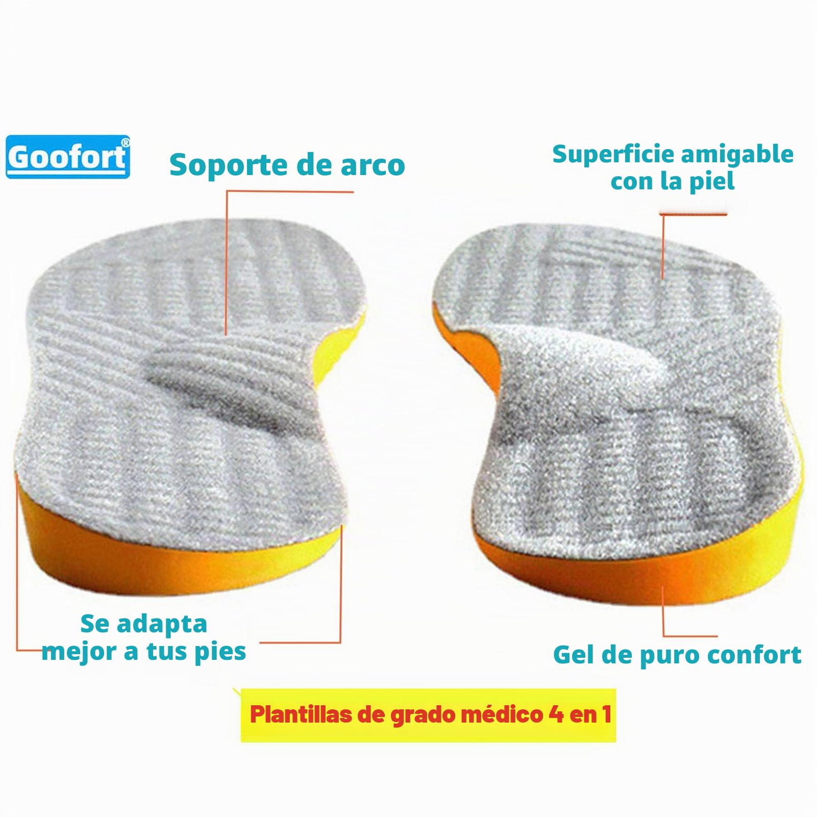 Goofort Plantillas ortopédicas 4 en 1 para corregir la postura, plantillas de gel para pies planos, soporte de arco ortopédico, sobrepronación, supinación, fascitis plantar, metatarsalgia X/O, valgus