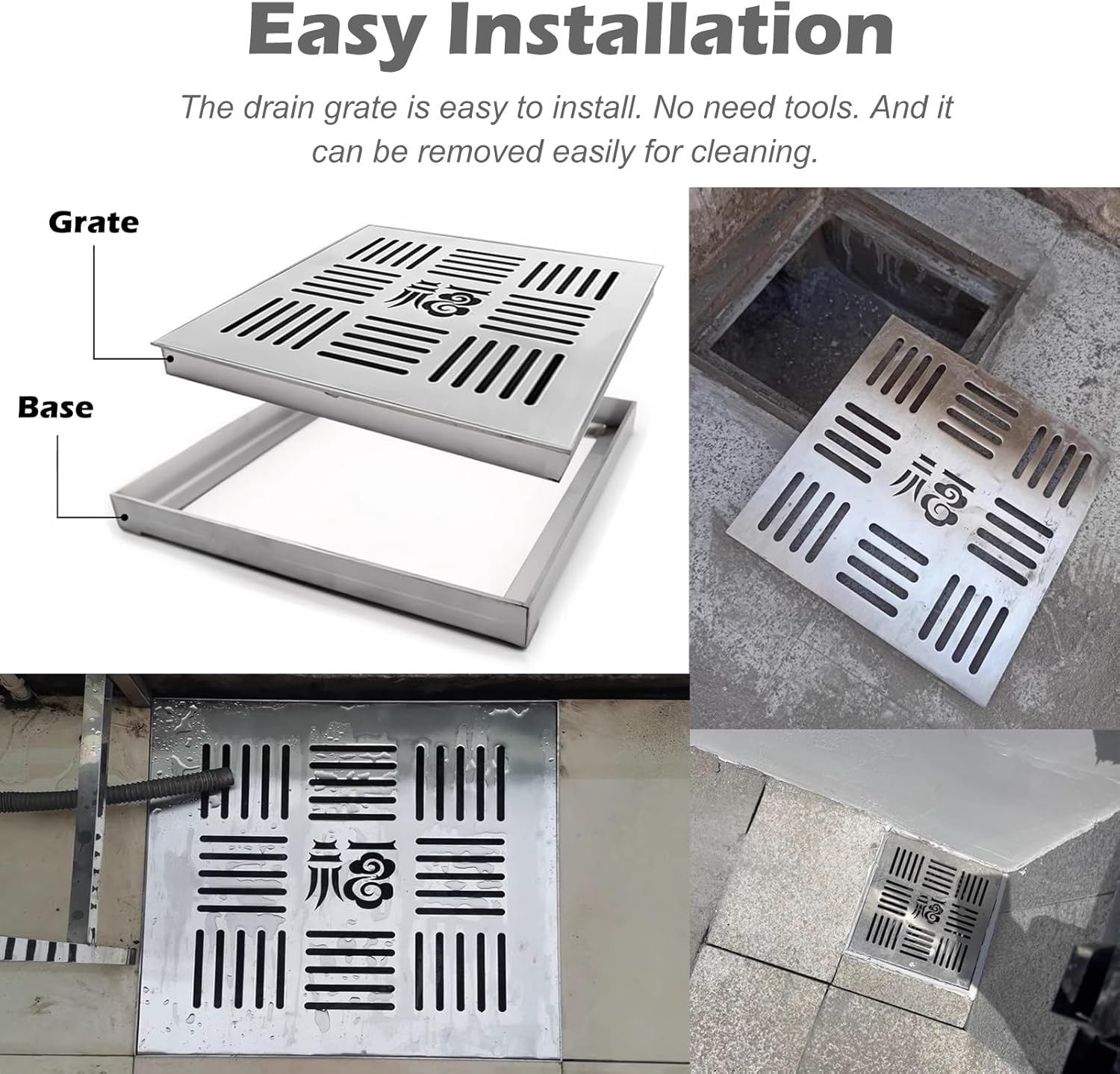 Stainless Steel Outdoor Deck Drain Grate - Removable Floor Cover & Shower Hair Catcher Plate, Large Drain Lid (40x30x3cm / 15.7x11.8x1.2in) for Garden Use