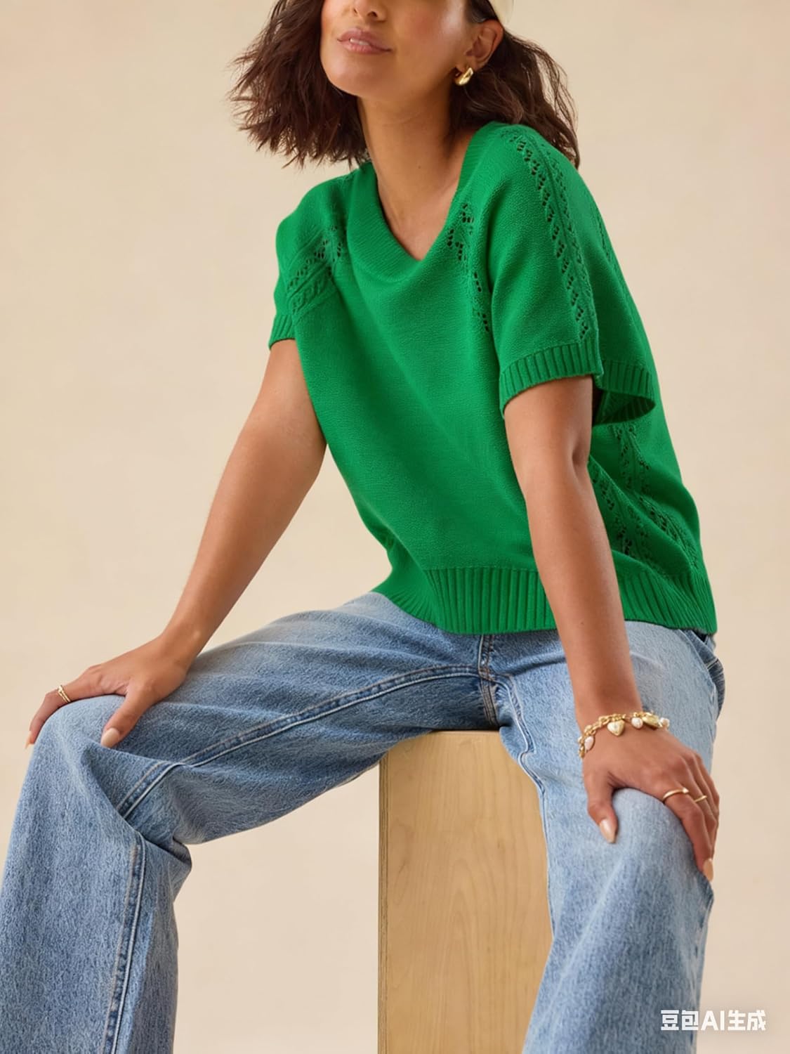 Yeokou Women Knit Crochet Top Short Sleeve Crew Neck Loose Fit Pullover Sweater Summer Fall Fashion Casual Knitted Blouse - Image 7