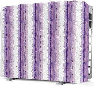 Purple Striped Indoor AC Cover for Window Units, Watercolor Farmhouse Stripes Abstract Insulated Air Conditioner Unit Cover Inside Adjustable Waterproof with Elastic Straps, 21" L x 15" H x 3.5" D
