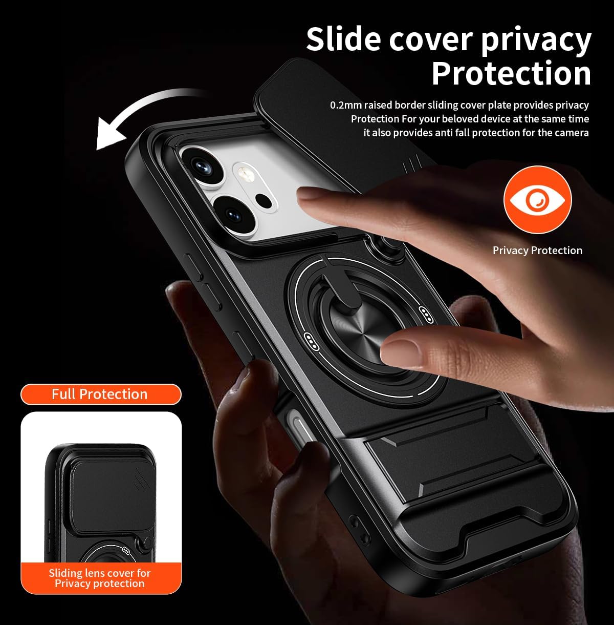 Compatible with Honor 600 / Honor 600 Pro Case [with 1*Screen Protector][2-in-1 Slide Camera Cover, Magnetic Kickstand Design][Shockproof Phone case] Black