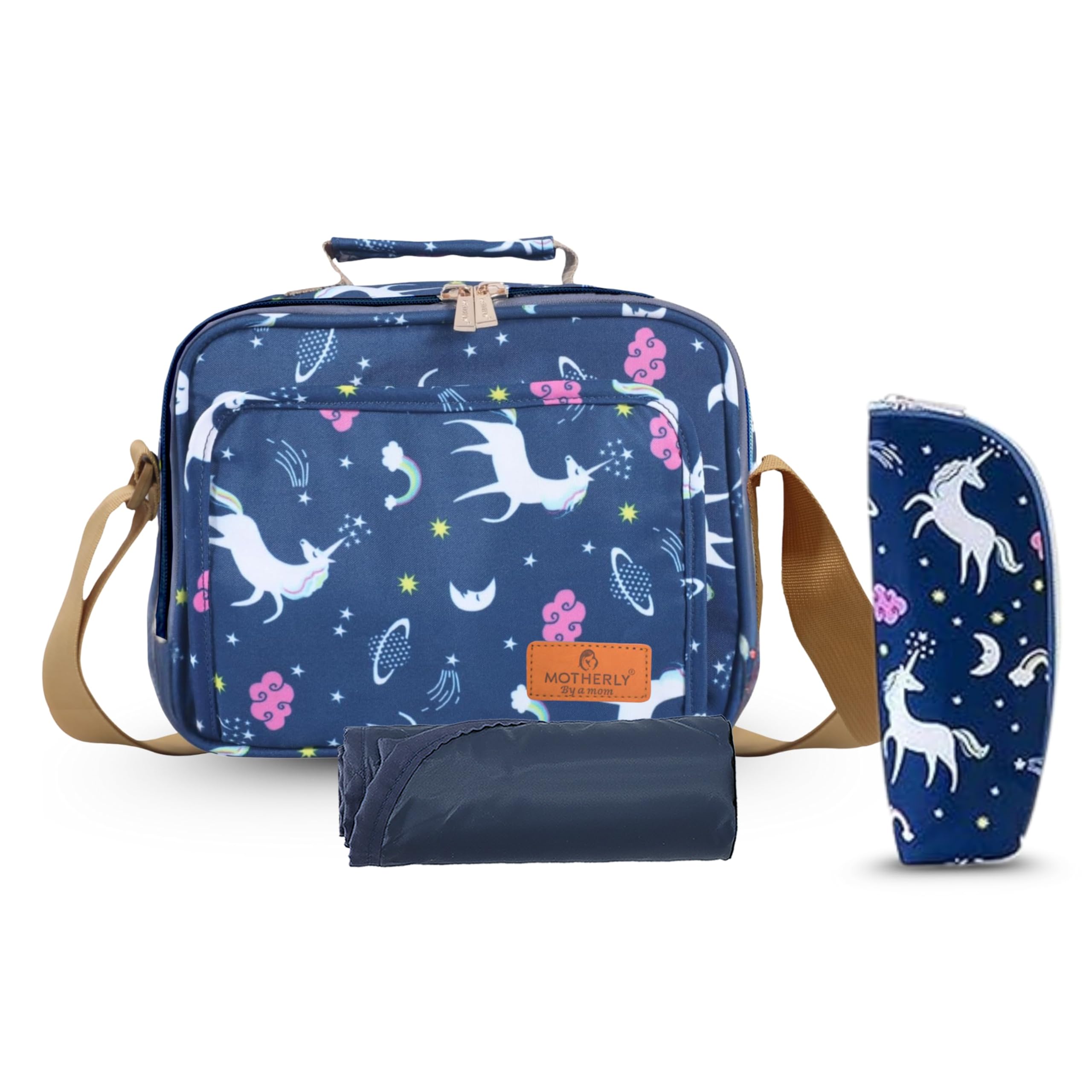 Motherly Mini Magic Diaper Bag for Mothers for Travel– Combo Set with Accessories, Small Maternity Handbag for Newborn Baby Mothers Travel Bag Multiple Pockets Water Resistant Baby Bag (Unicorn Blue)-image-16