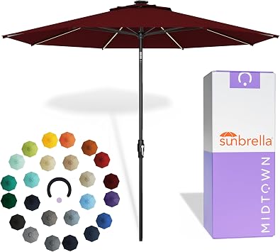 Midtown Umbrellas LED Swilt - 8 Ft Solar LED Patio Umbrella, Burgundy