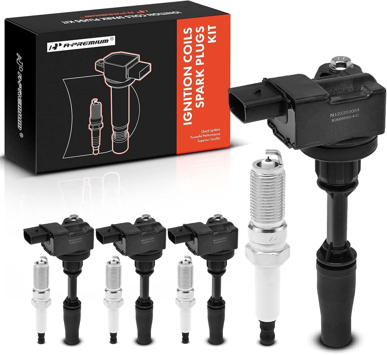 A-Premium Set of 4 Ignition Coil Pack and Iridium Spark Plugs Compatible with Chevrolet Equinox, Malibu, Traverse, Camaro & GMC Terrain & Buick Envision, Regal & Cadillac ATS, CT6, CTS
